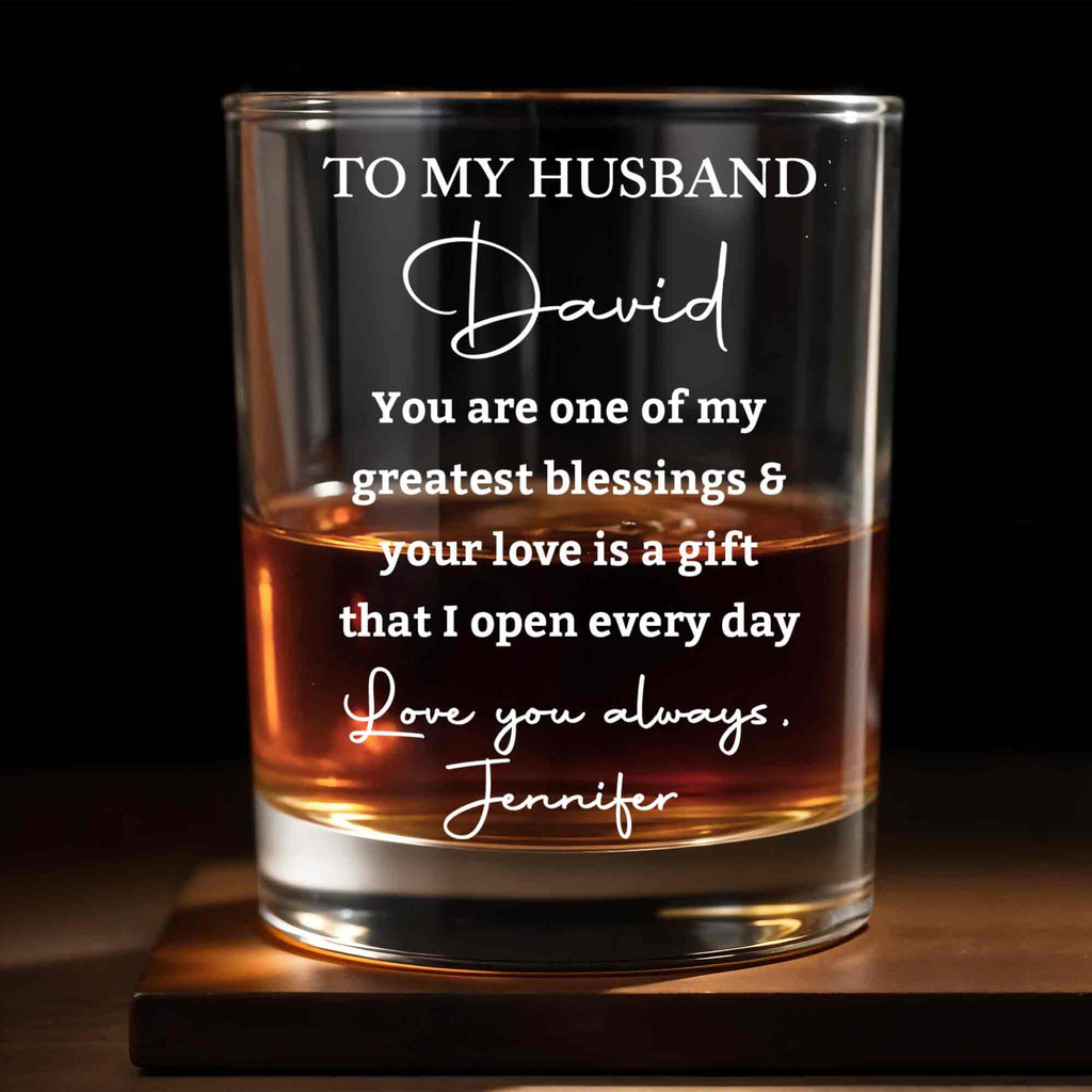 Personalized Custom Whiskey Glass Gift for Husband Anniversary
