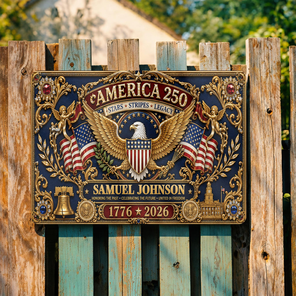 Personalized Metal Sign USA Eagle Liberty Bell Custom Gift Metal Sign GradoCreations