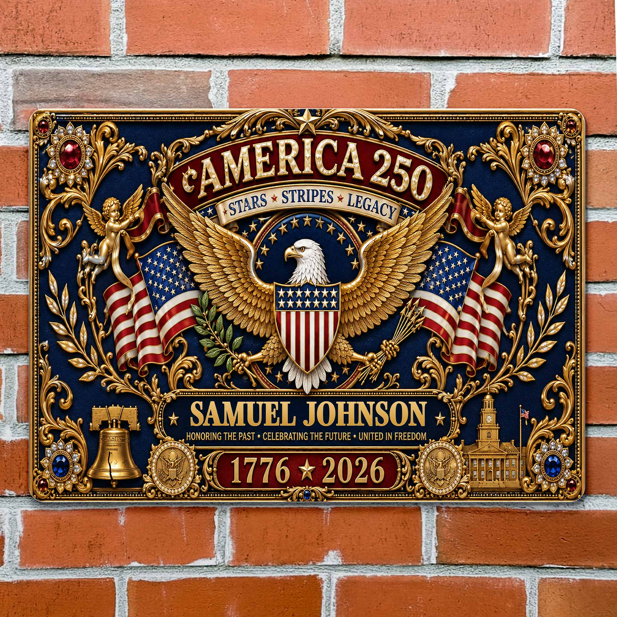 Personalized Metal Sign USA Eagle Liberty Bell Custom Gift Metal Sign GradoCreations