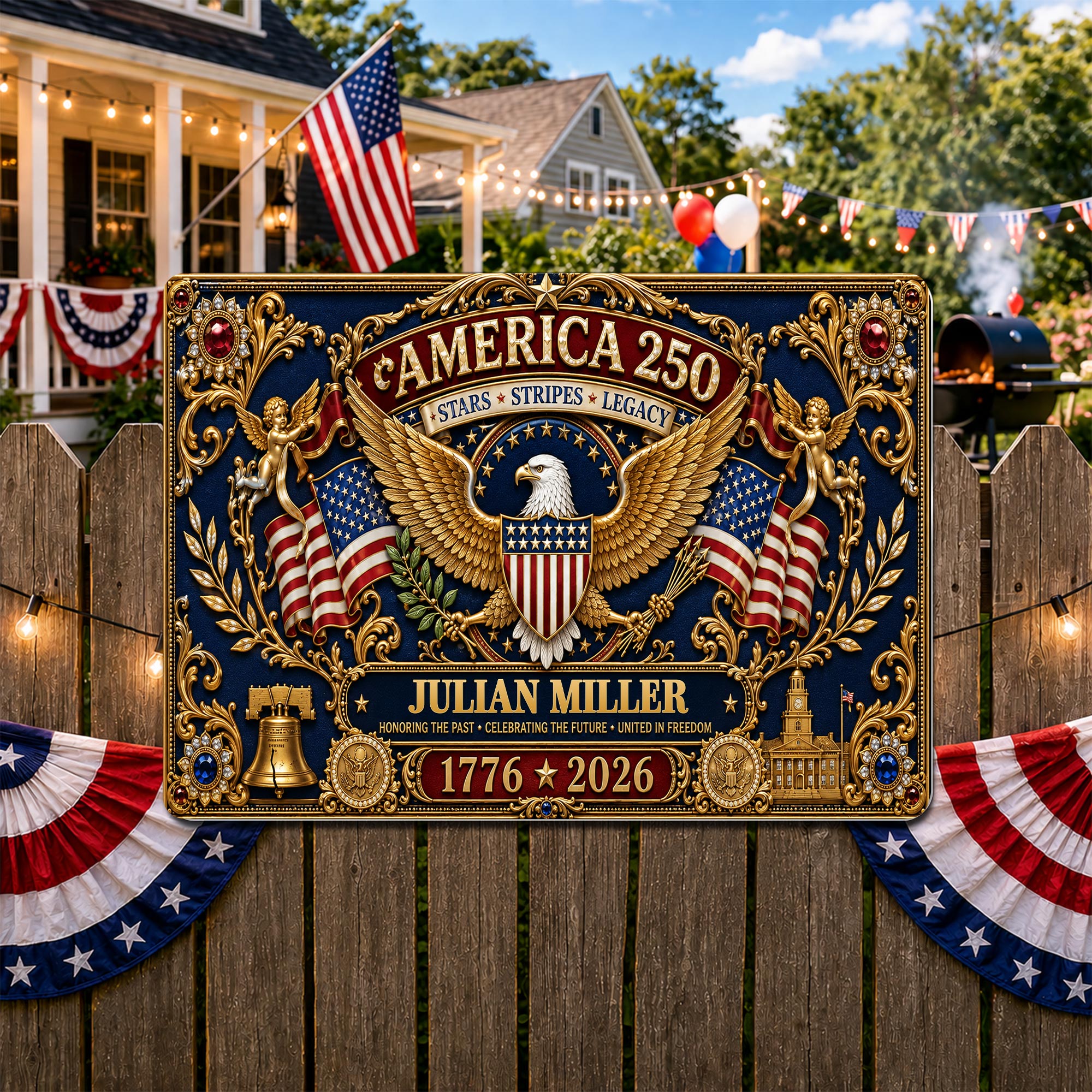 Personalized Metal Sign USA Eagle Liberty Bell Custom Gift Metal Sign GradoCreations