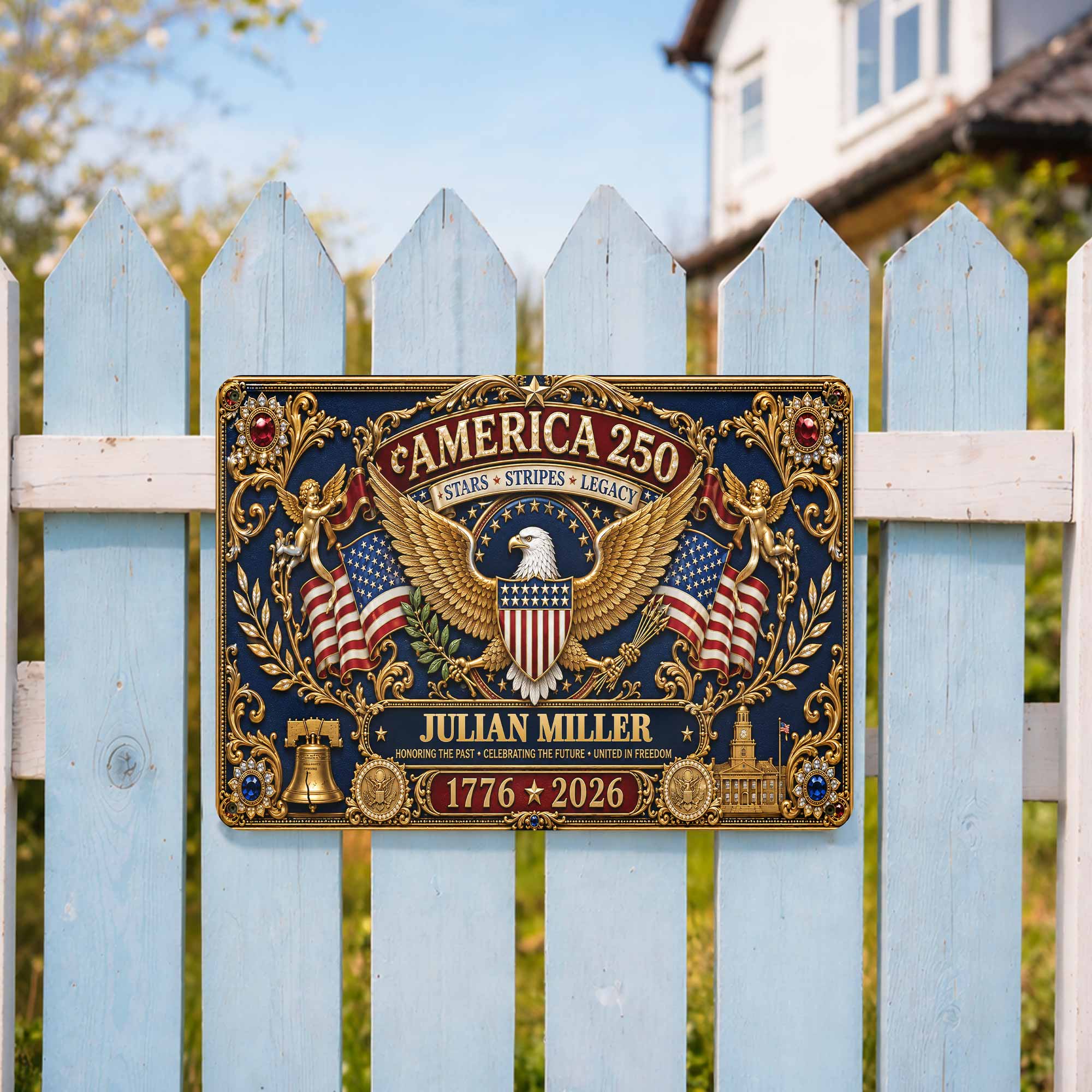 Personalized Metal Sign USA Eagle Liberty Bell Custom Gift Metal Sign GradoCreations