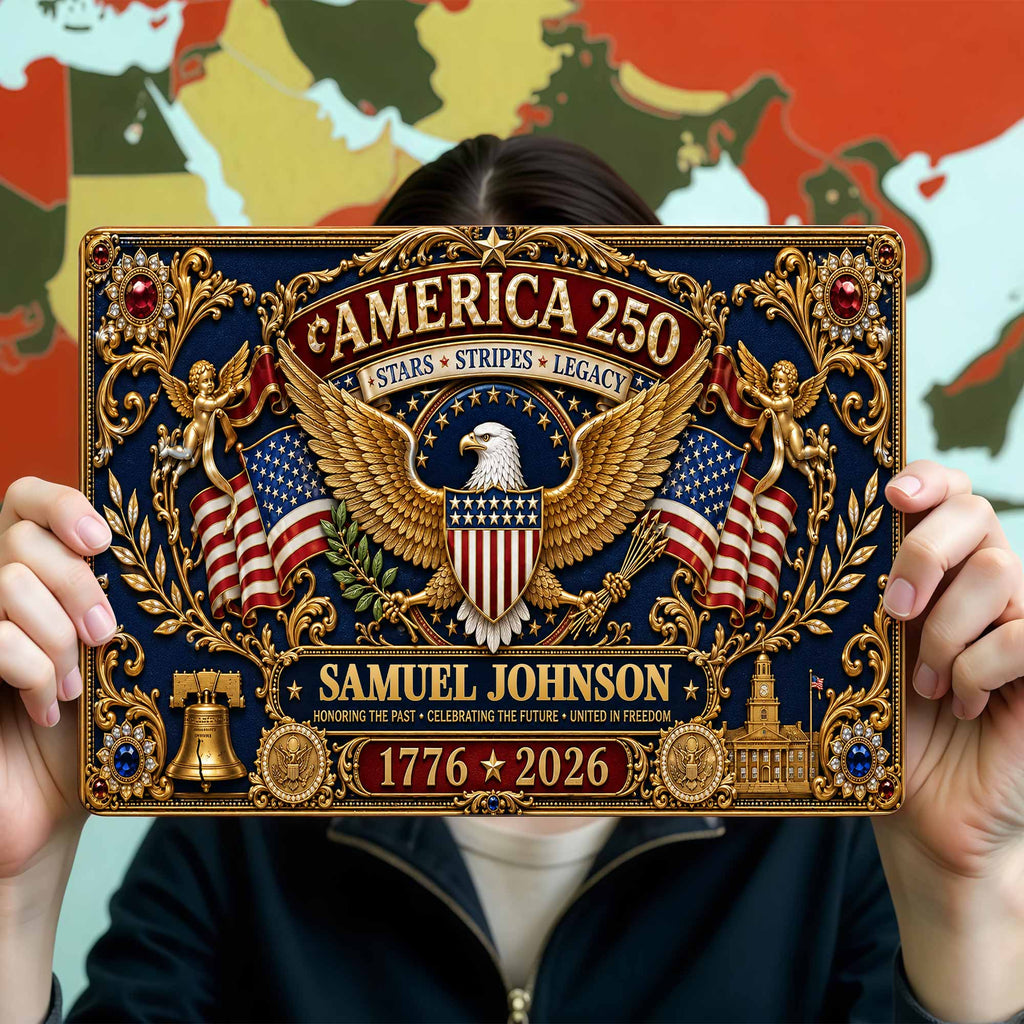 Personalized Metal Sign USA Eagle Liberty Bell Custom Gift Metal Sign GradoCreations
