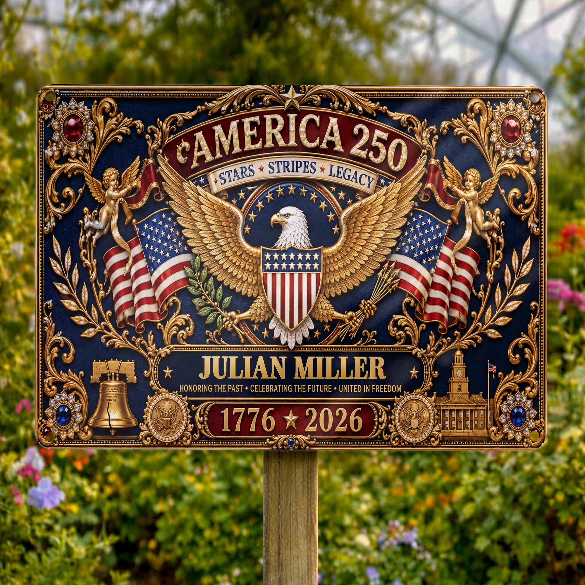 Personalized Metal Sign USA Eagle Liberty Bell Custom Gift Metal Sign GradoCreations