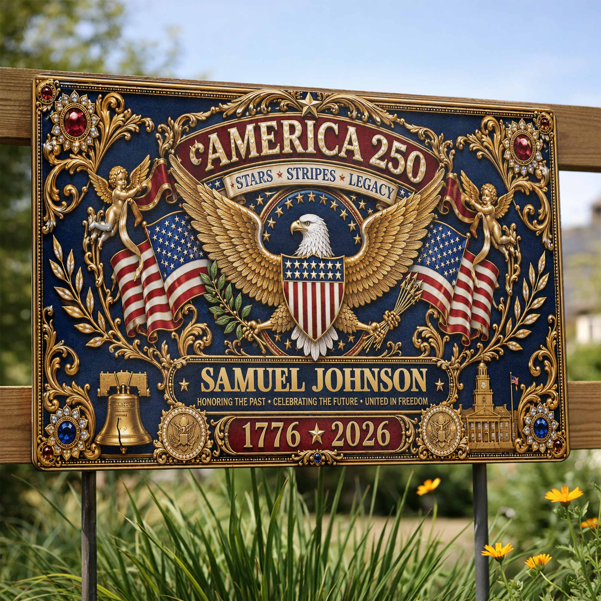 Personalized Metal Sign USA Eagle Liberty Bell Custom Gift Metal Sign GradoCreations