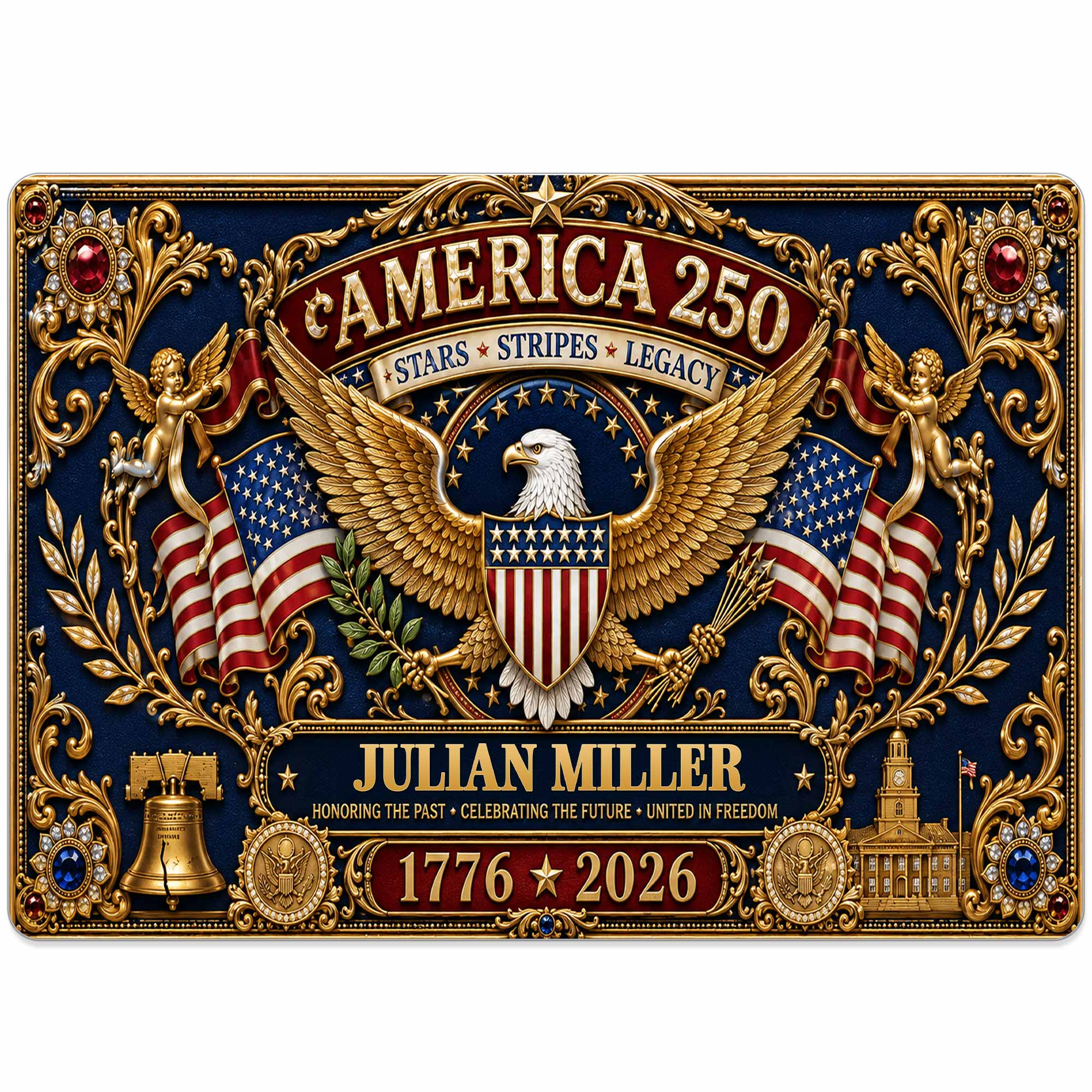 Personalized Metal Sign USA Eagle Liberty Bell Custom Gift Metal Sign GradoCreations