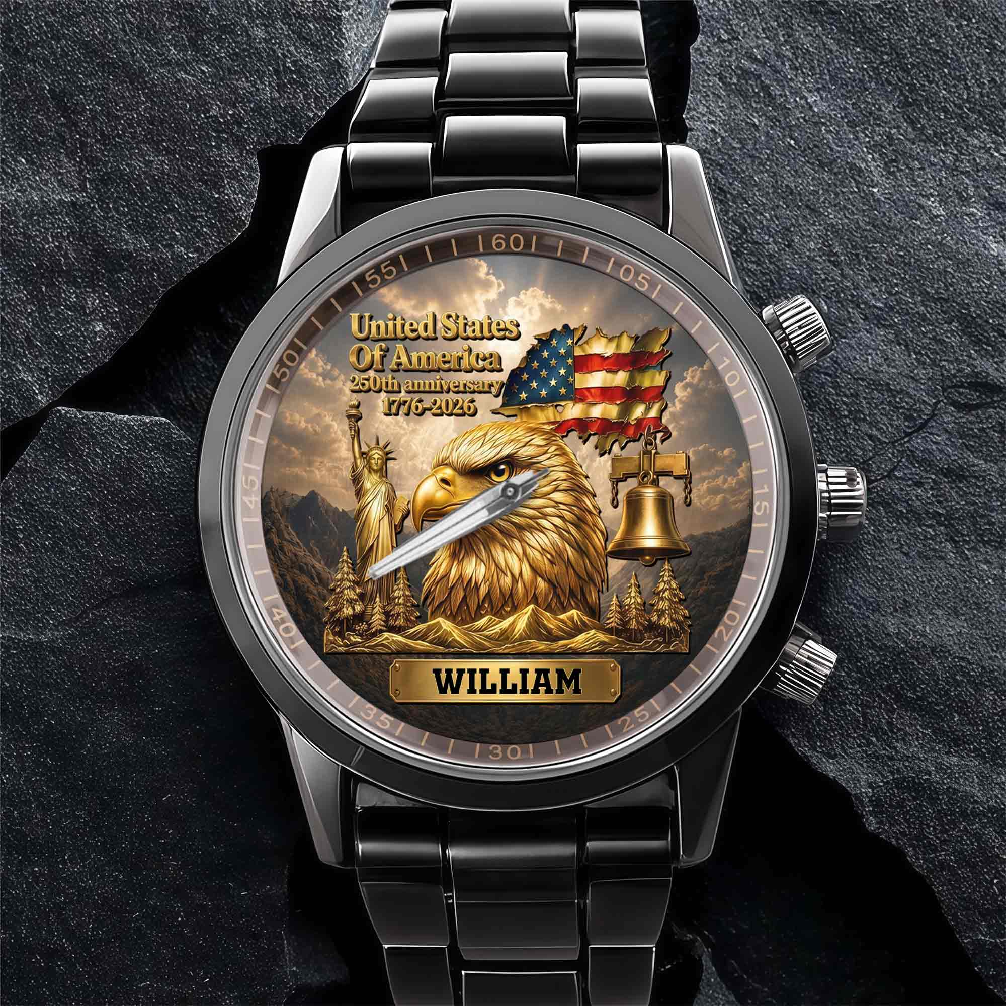 Personalized Men's Watch Custom Name Eagle US Flag Gift for Dad Men's Watch GradoCreations