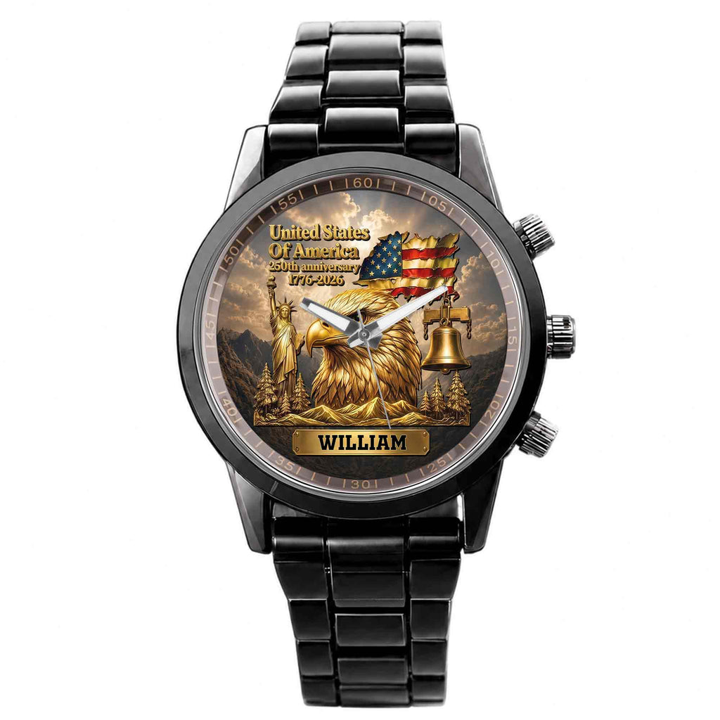 Personalized Men's Watch Custom Name Eagle US Flag Gift for Dad Men's Watch GradoCreations