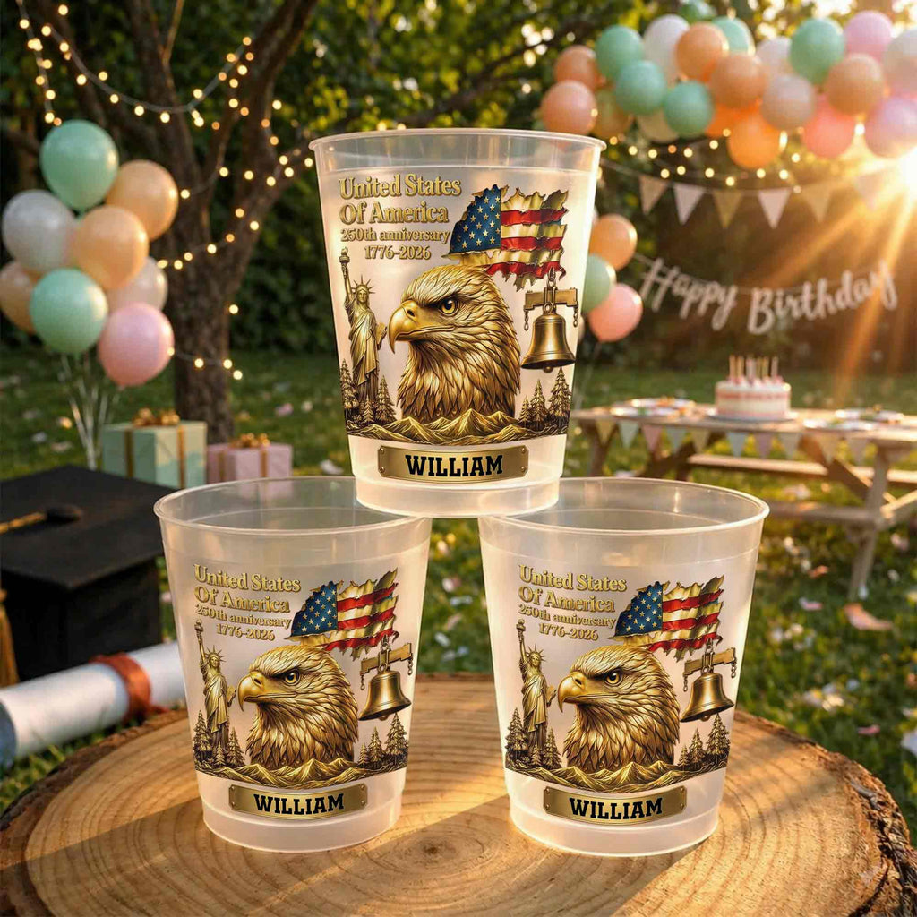 Personalized Frosted Cups USA Flag Custom Name Gift Idea Frosted Cups GradoCreations