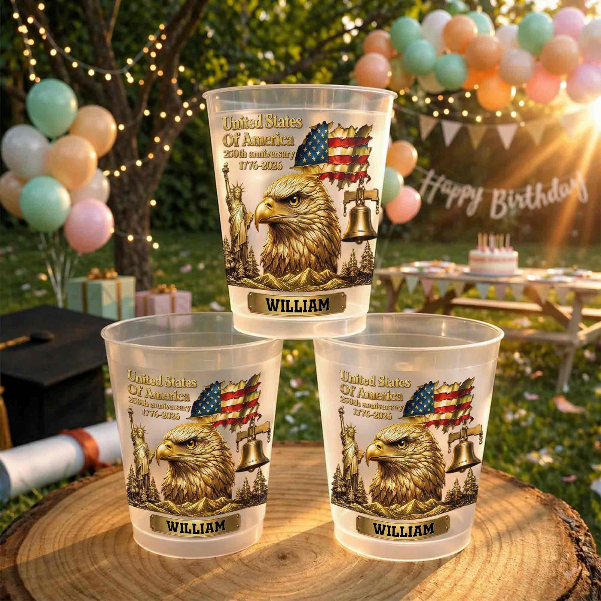 Personalized Frosted Cups USA Flag Custom Name Gift Idea Frosted Cups GradoCreations