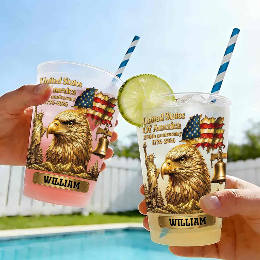 Personalized Frosted Cups USA Flag Custom Name Gift Idea Frosted Cups GradoCreations