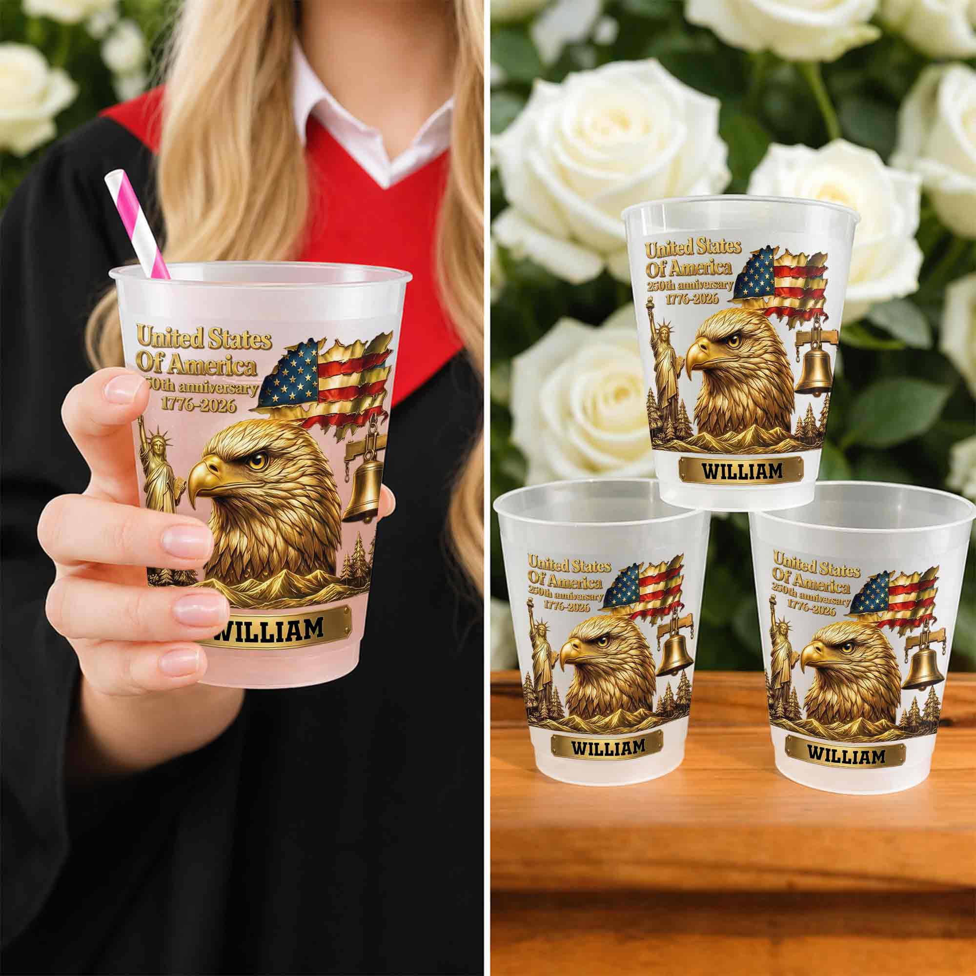 Personalized Frosted Cups USA Flag Custom Name Gift Idea Frosted Cups GradoCreations