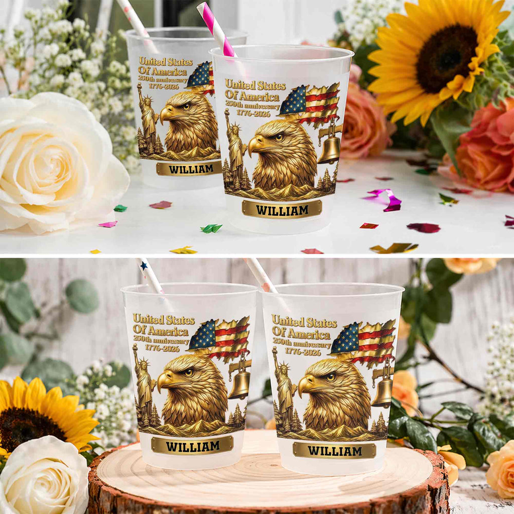 Personalized Frosted Cups USA Flag Custom Name Gift Idea Frosted Cups GradoCreations
