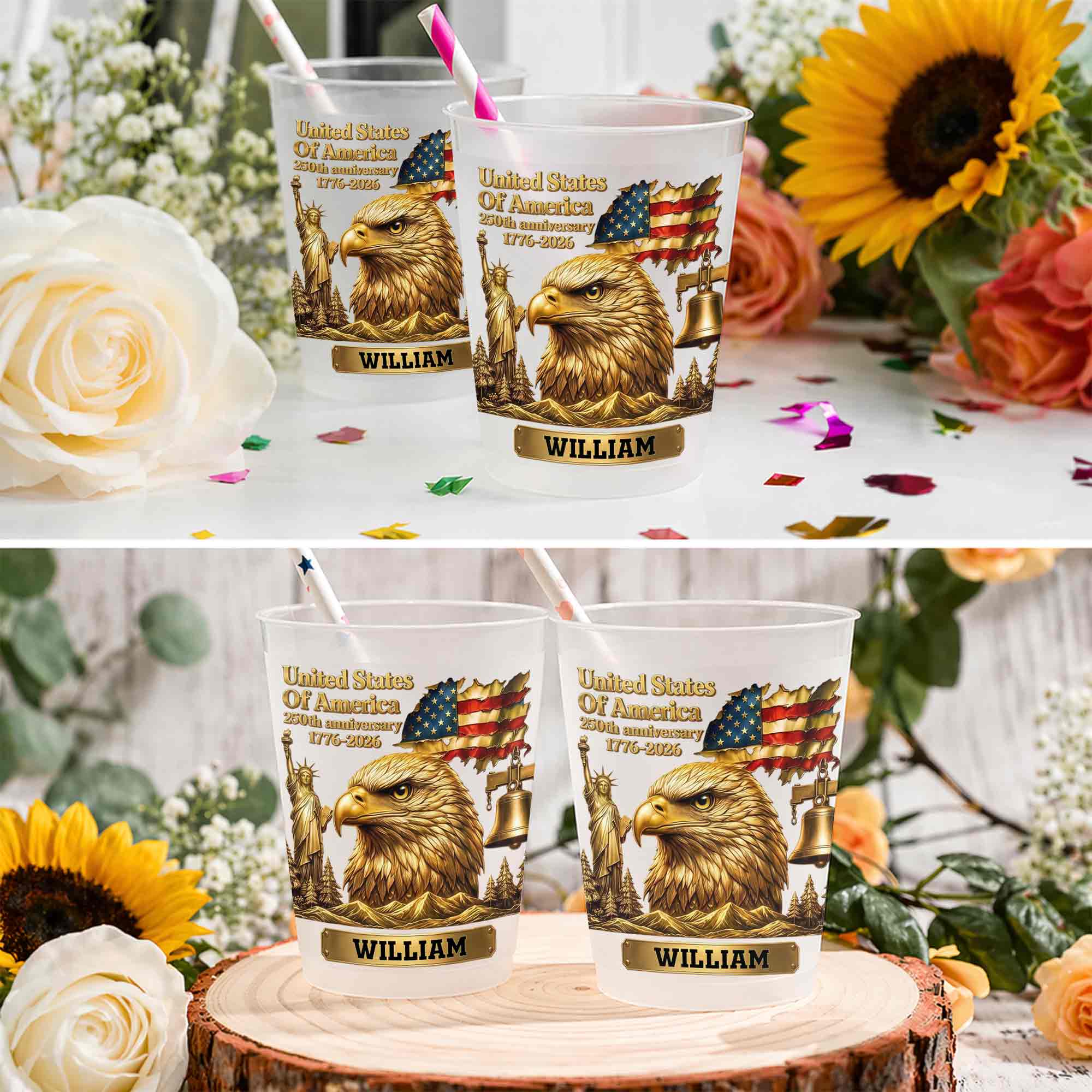 Personalized Frosted Cups USA Flag Custom Name Gift Idea Frosted Cups GradoCreations