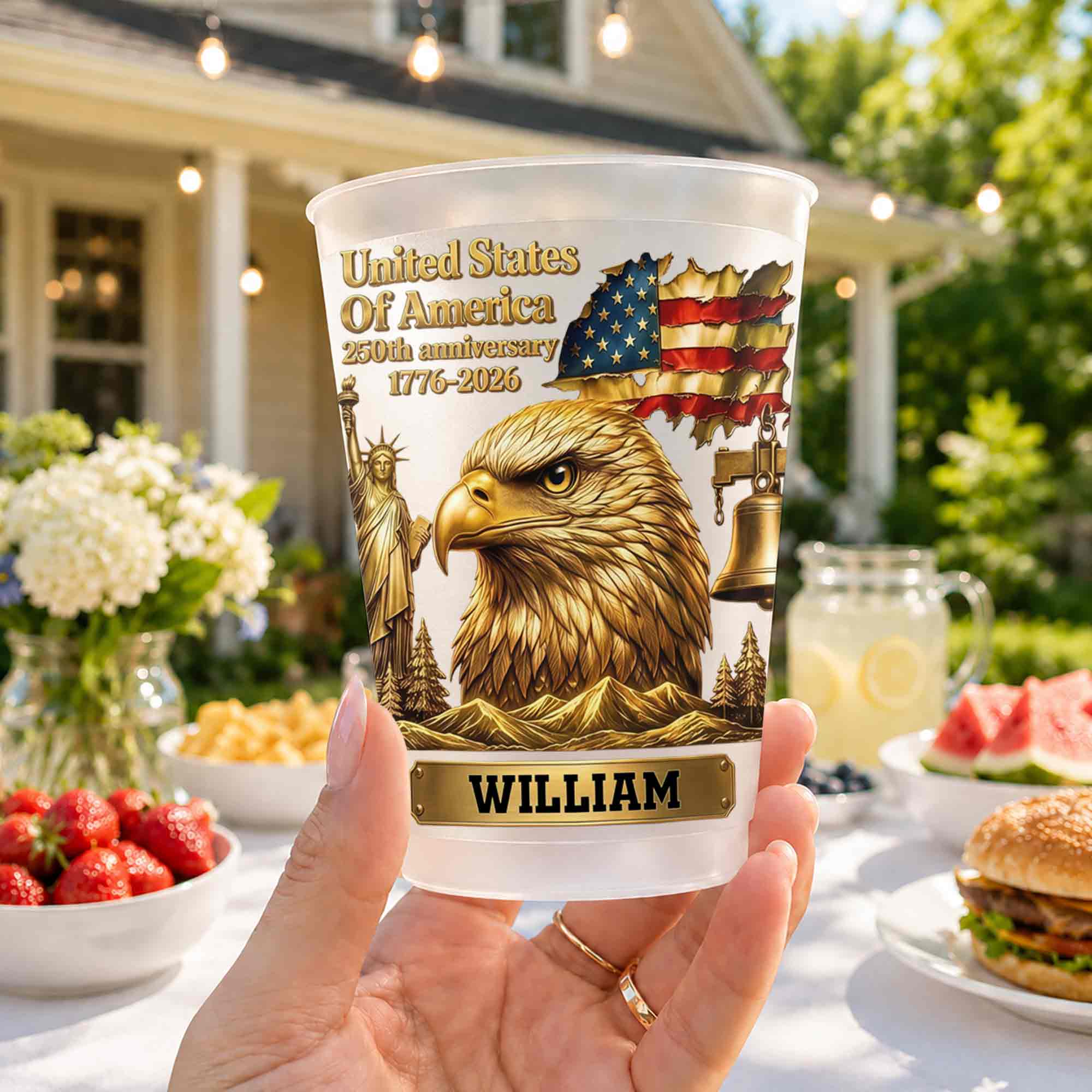 Personalized Frosted Cups USA Flag Custom Name Gift Idea Frosted Cups GradoCreations