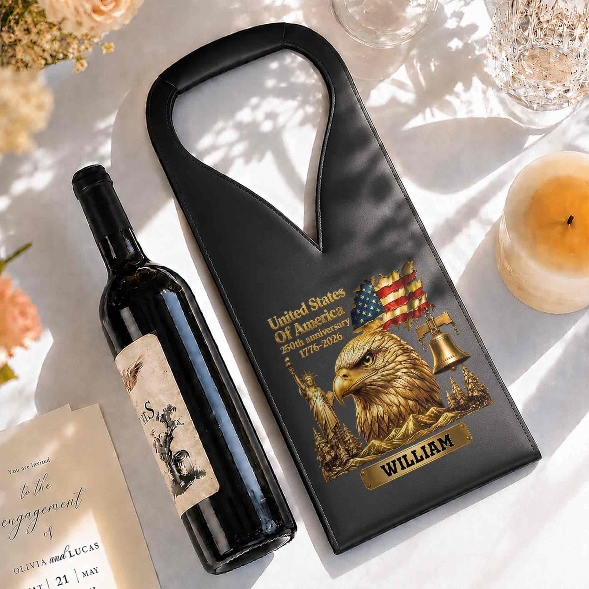 Personalized Leather Wine Bag Custom Name Gift for Dad 4th of July Leather Wine Bag GradoCreations