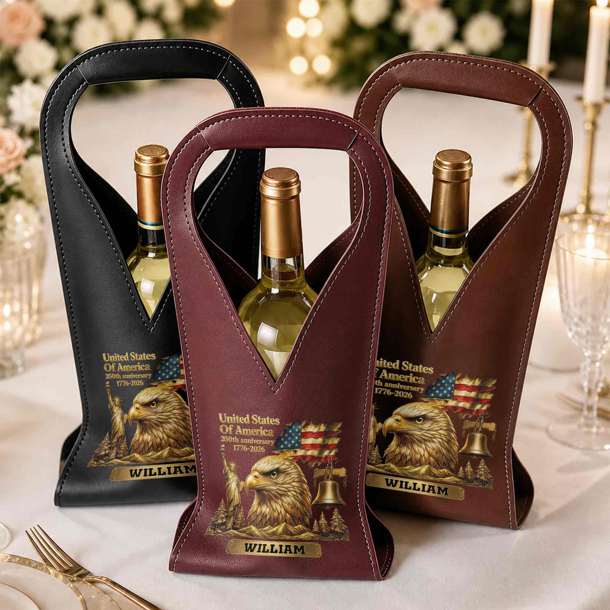 Personalized Leather Wine Bag Custom Name Gift for Dad 4th of July Leather Wine Bag GradoCreations