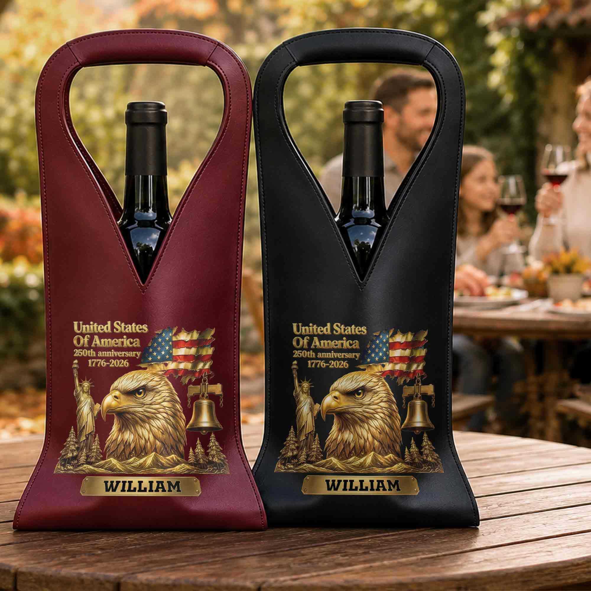 Personalized Leather Wine Bag Custom Name Gift for Dad 4th of July Leather Wine Bag GradoCreations