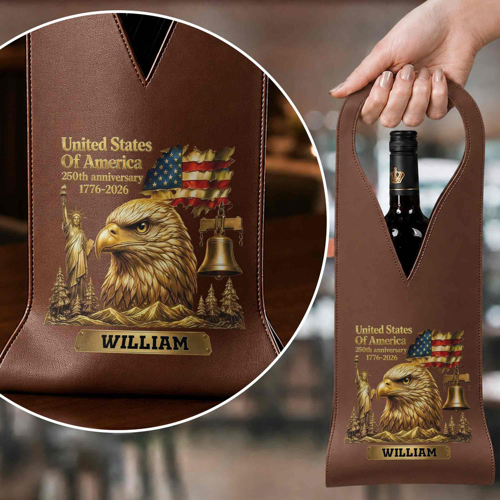 Personalized Leather Wine Bag Custom Name Gift for Dad 4th of July Leather Wine Bag GradoCreations