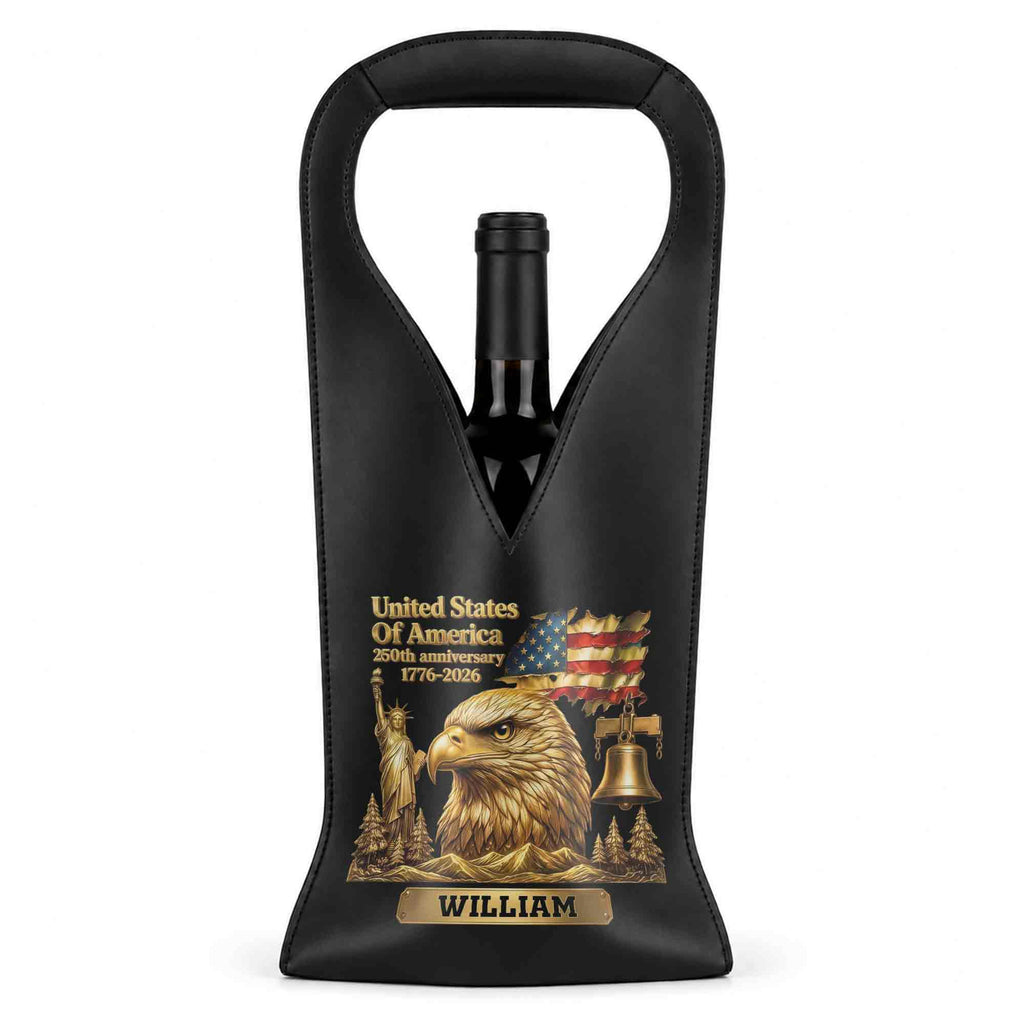 Personalized Leather Wine Bag Custom Name Gift for Dad 4th of July Leather Wine Bag GradoCreations