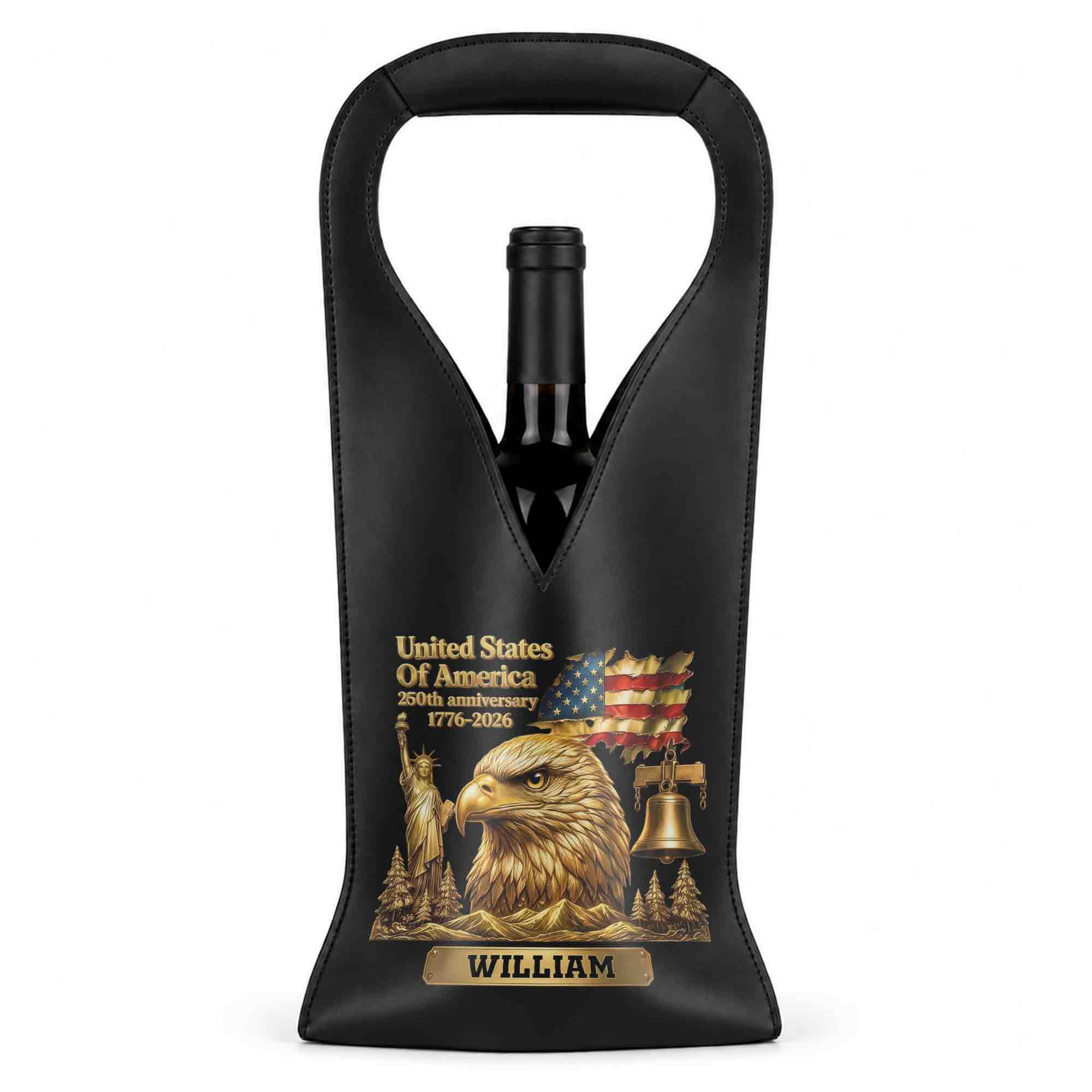 Personalized Leather Wine Bag Custom Name Gift for Dad 4th of July Leather Wine Bag GradoCreations