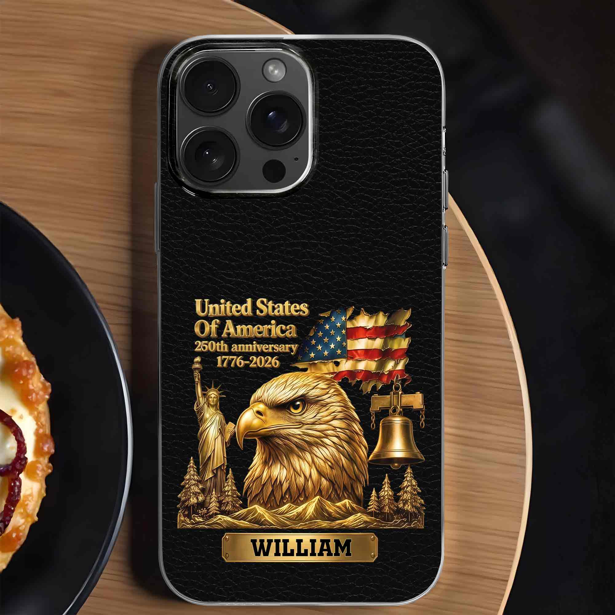 Personalized Clear Phone Case USA Eagle Custom Name Gift Clear Phone Case GradoCreations