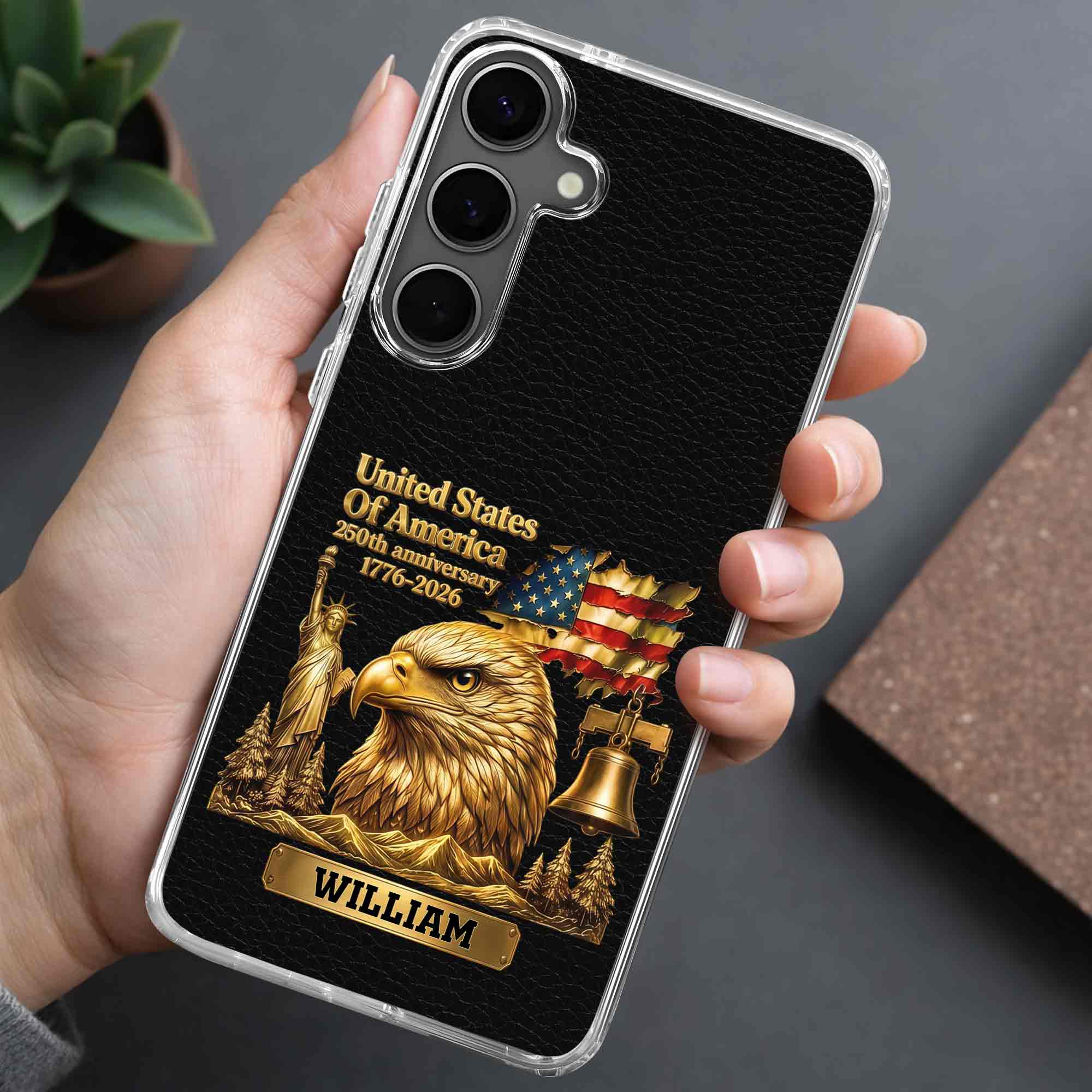 Personalized Clear Phone Case USA Eagle Custom Name Gift Clear Phone Case GradoCreations