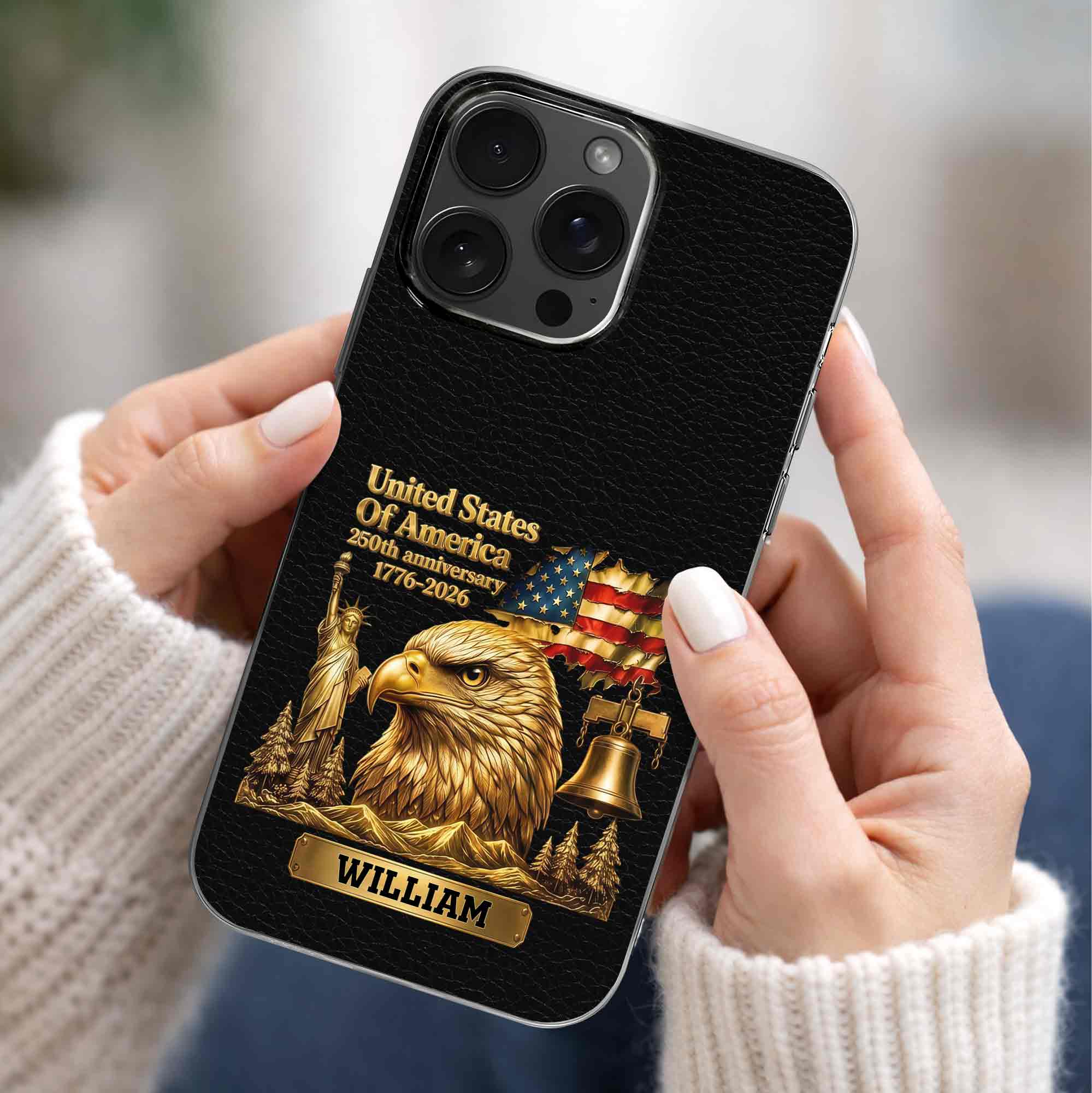 Personalized Clear Phone Case USA Eagle Custom Name Gift Clear Phone Case GradoCreations