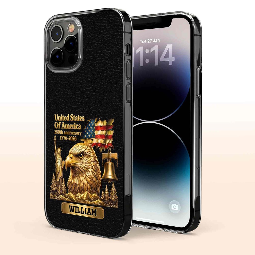 Personalized Clear Phone Case USA Eagle Custom Name Gift Clear Phone Case GradoCreations