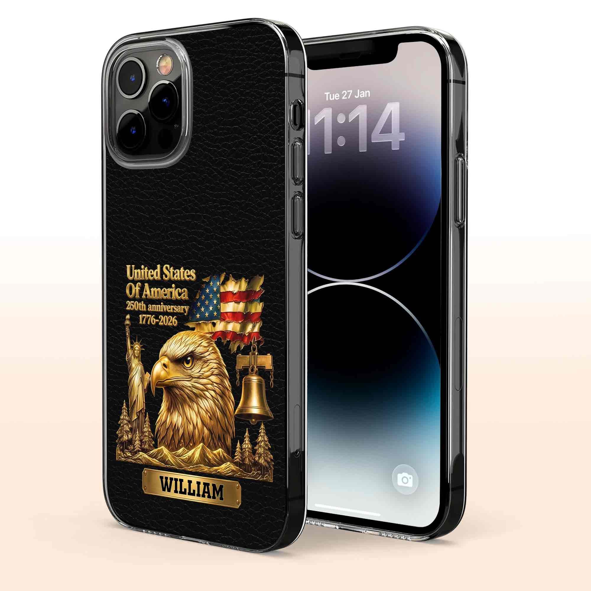 Personalized Clear Phone Case USA Eagle Custom Name Gift Clear Phone Case GradoCreations