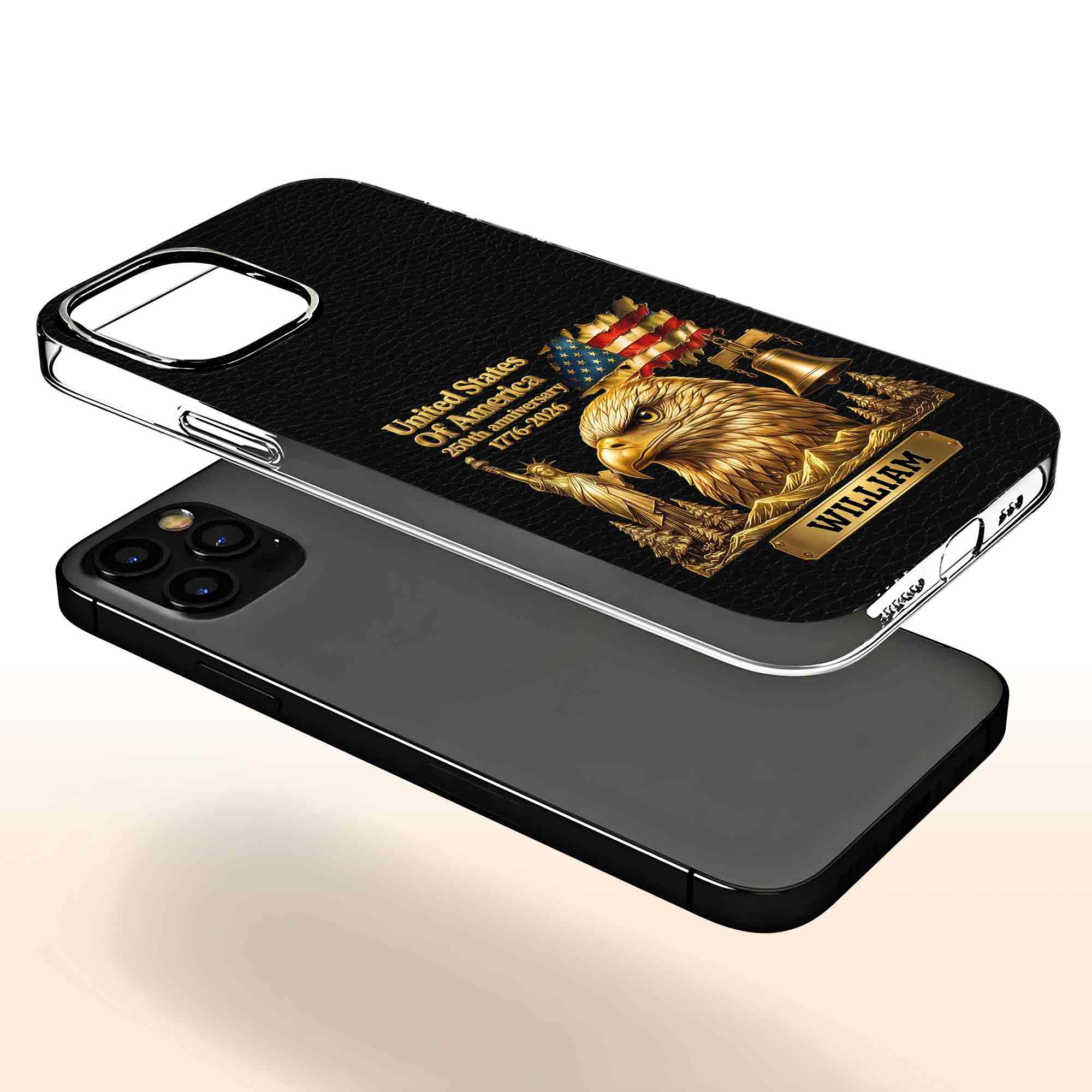 Personalized Clear Phone Case USA Eagle Custom Name Gift Clear Phone Case GradoCreations