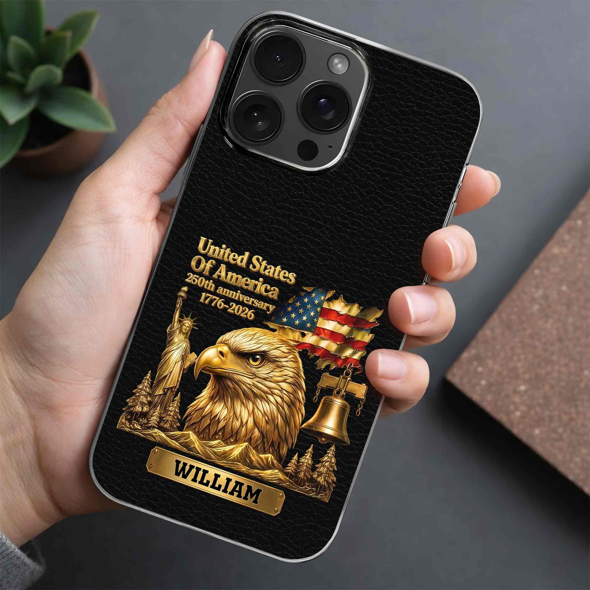 Personalized Clear Phone Case USA Eagle Custom Name Gift Clear Phone Case GradoCreations