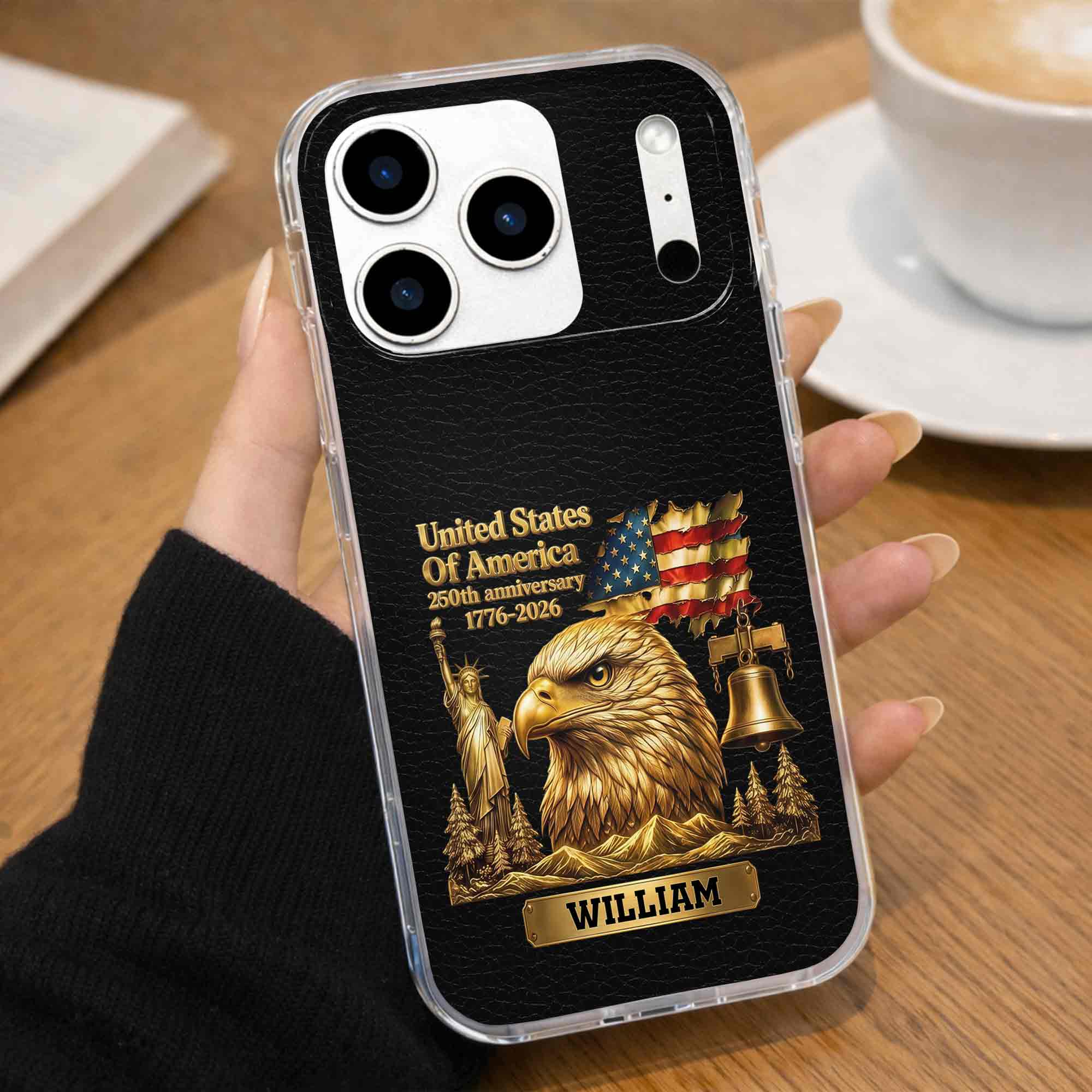 Personalized Clear Phone Case USA Eagle Custom Name Gift Clear Phone Case GradoCreations