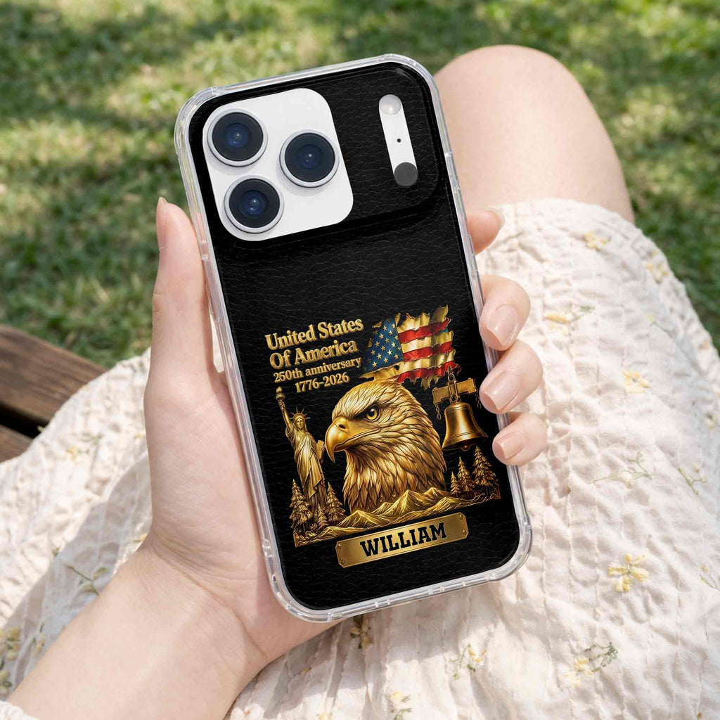 Personalized Clear Phone Case USA Eagle Custom Name Gift Clear Phone Case GradoCreations