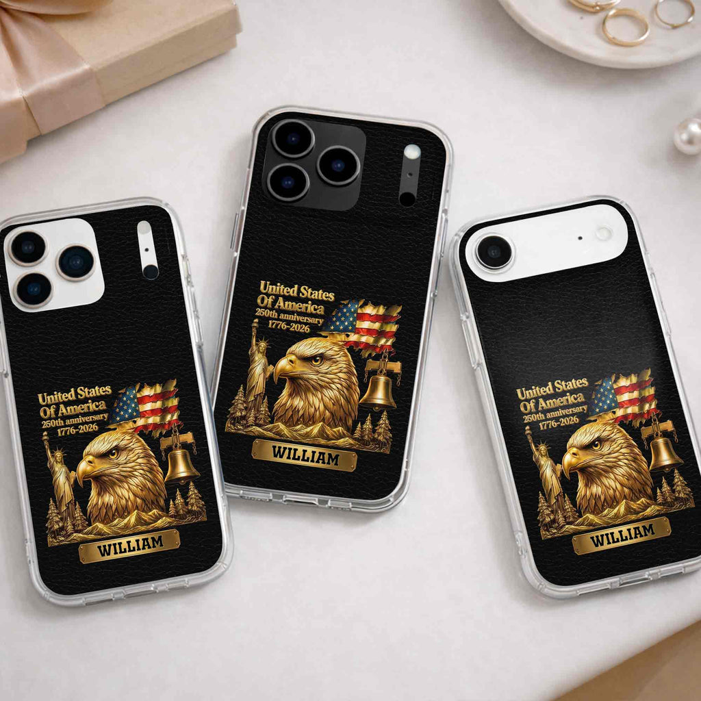 Personalized Clear Phone Case USA Eagle Custom Name Gift Clear Phone Case GradoCreations