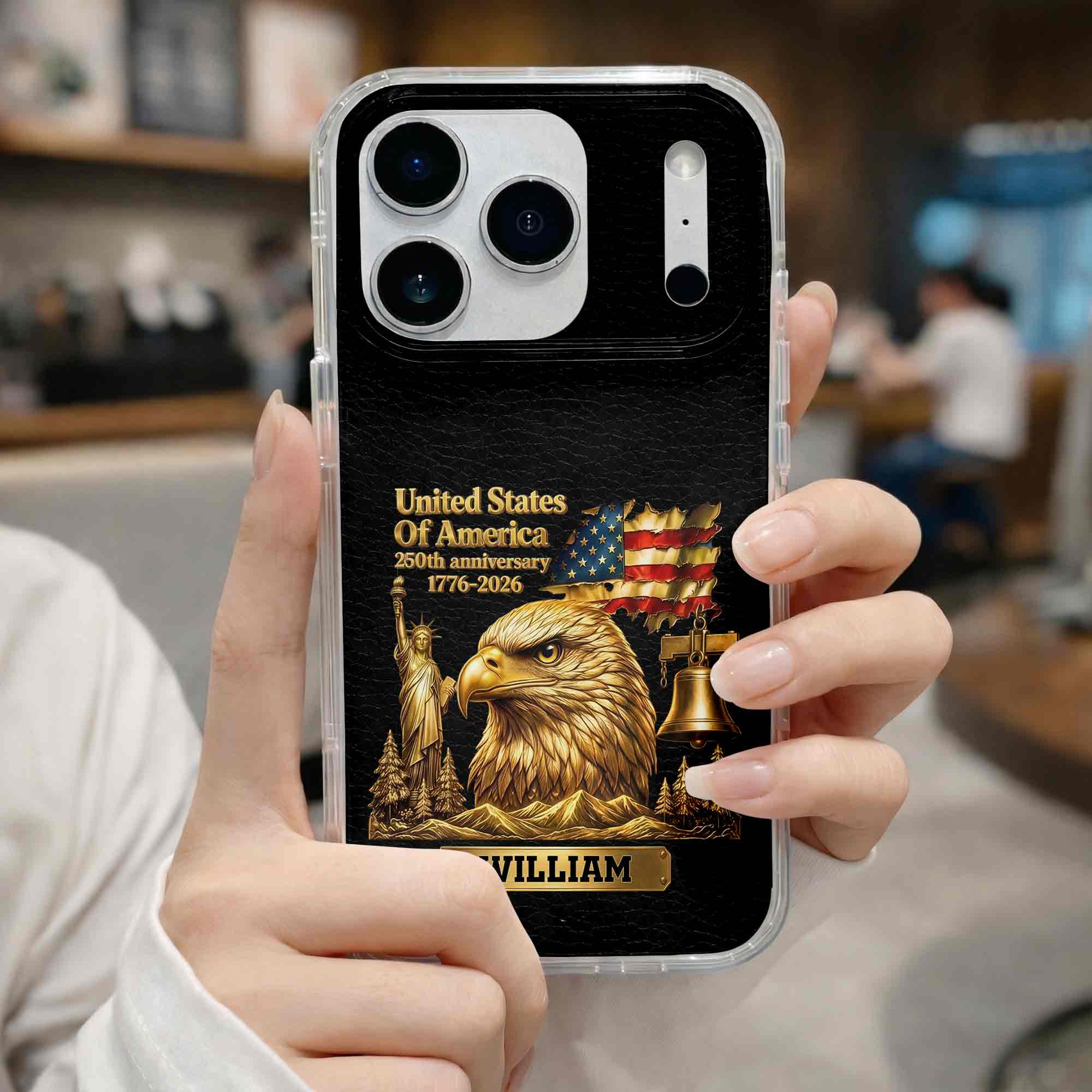 Personalized Clear Phone Case USA Eagle Custom Name Gift Clear Phone Case GradoCreations