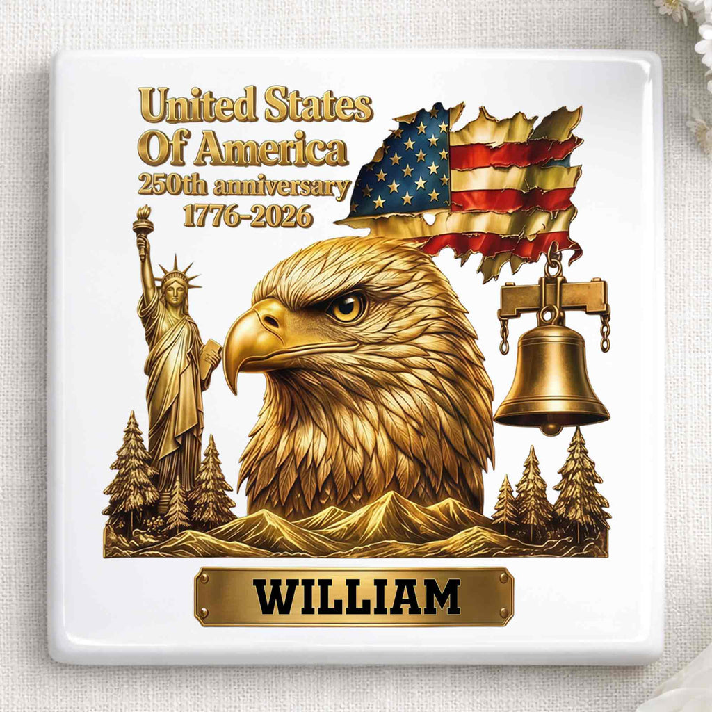 Personalized Square Ceramic Coaster USA 250th Anniversary Gift for Dad Square Ceramic Coaster GradoCreations