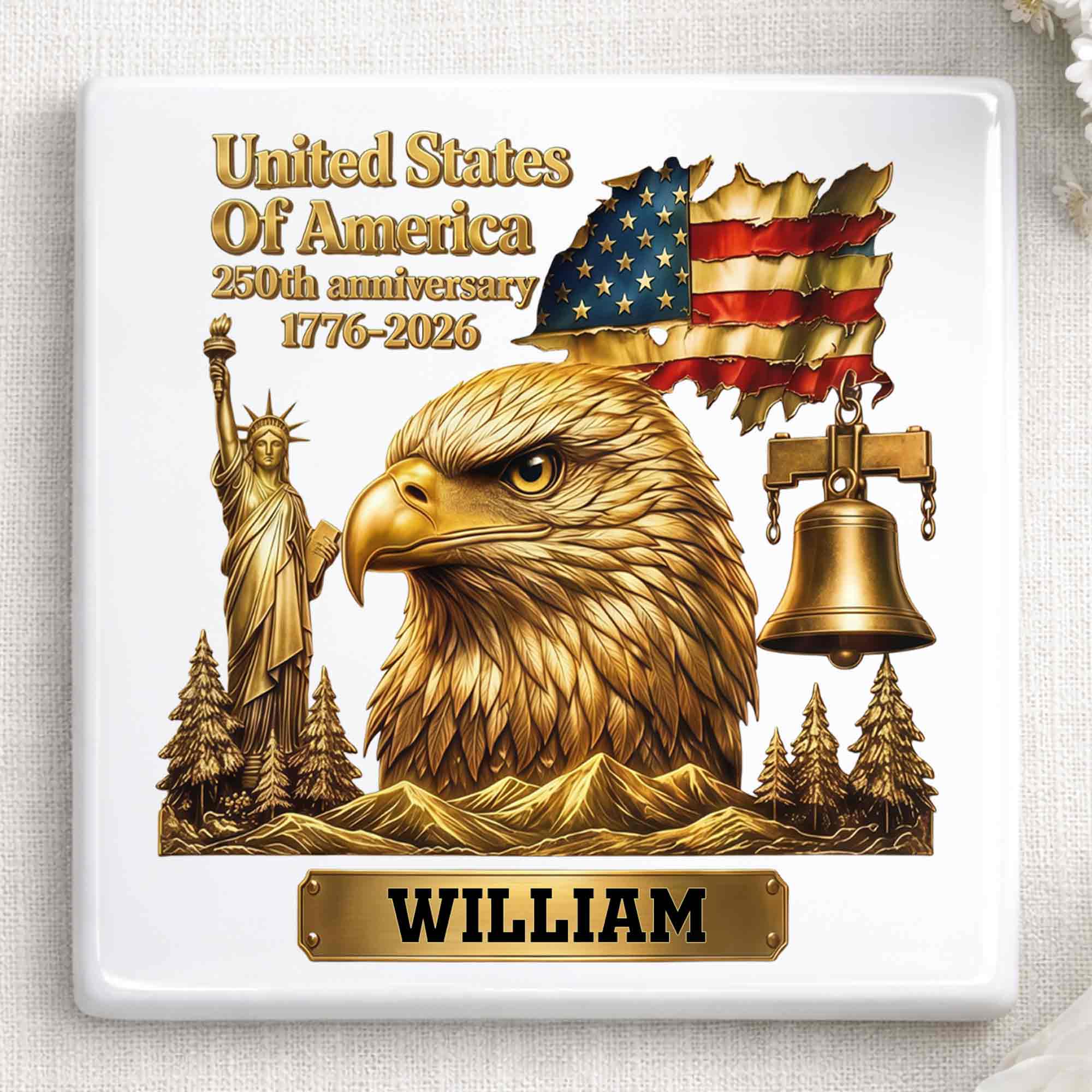Personalized Square Ceramic Coaster USA 250th Anniversary Gift for Dad Square Ceramic Coaster GradoCreations