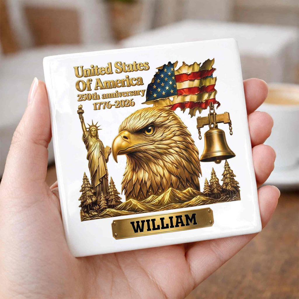 Personalized Square Ceramic Coaster USA 250th Anniversary Gift for Dad Square Ceramic Coaster GradoCreations