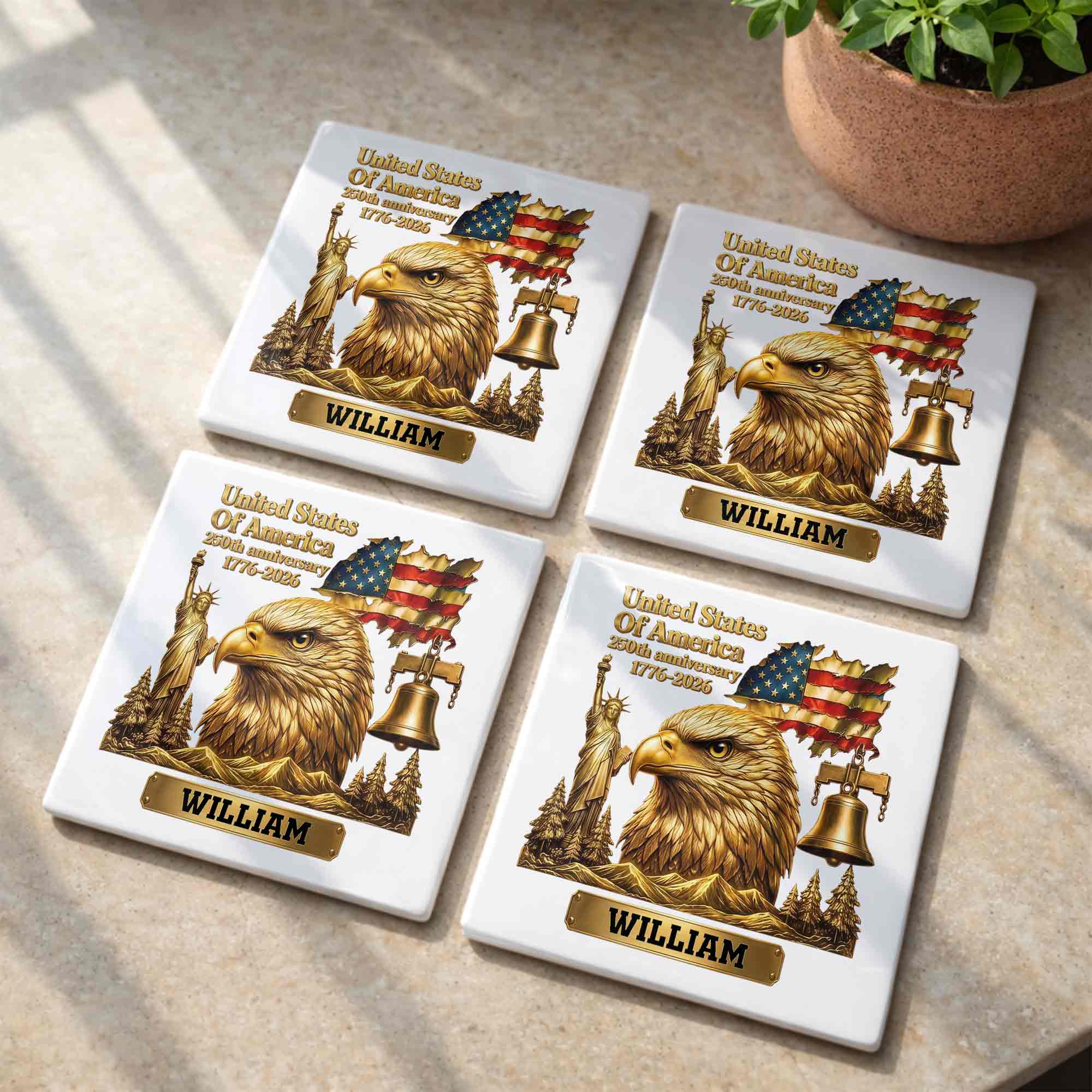 Personalized Square Ceramic Coaster USA 250th Anniversary Gift for Dad Square Ceramic Coaster GradoCreations