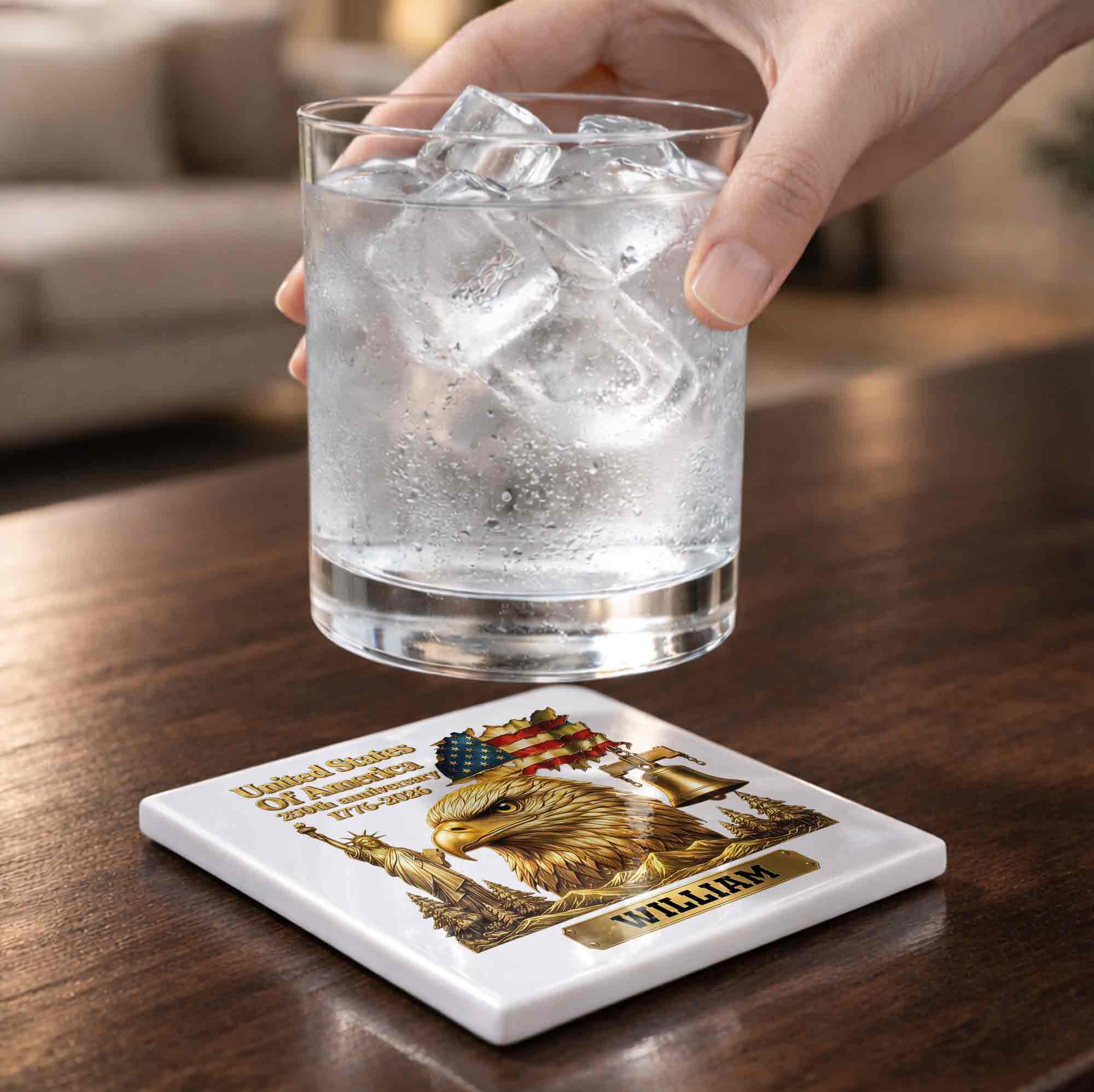 Personalized Square Ceramic Coaster USA 250th Anniversary Gift for Dad Square Ceramic Coaster GradoCreations
