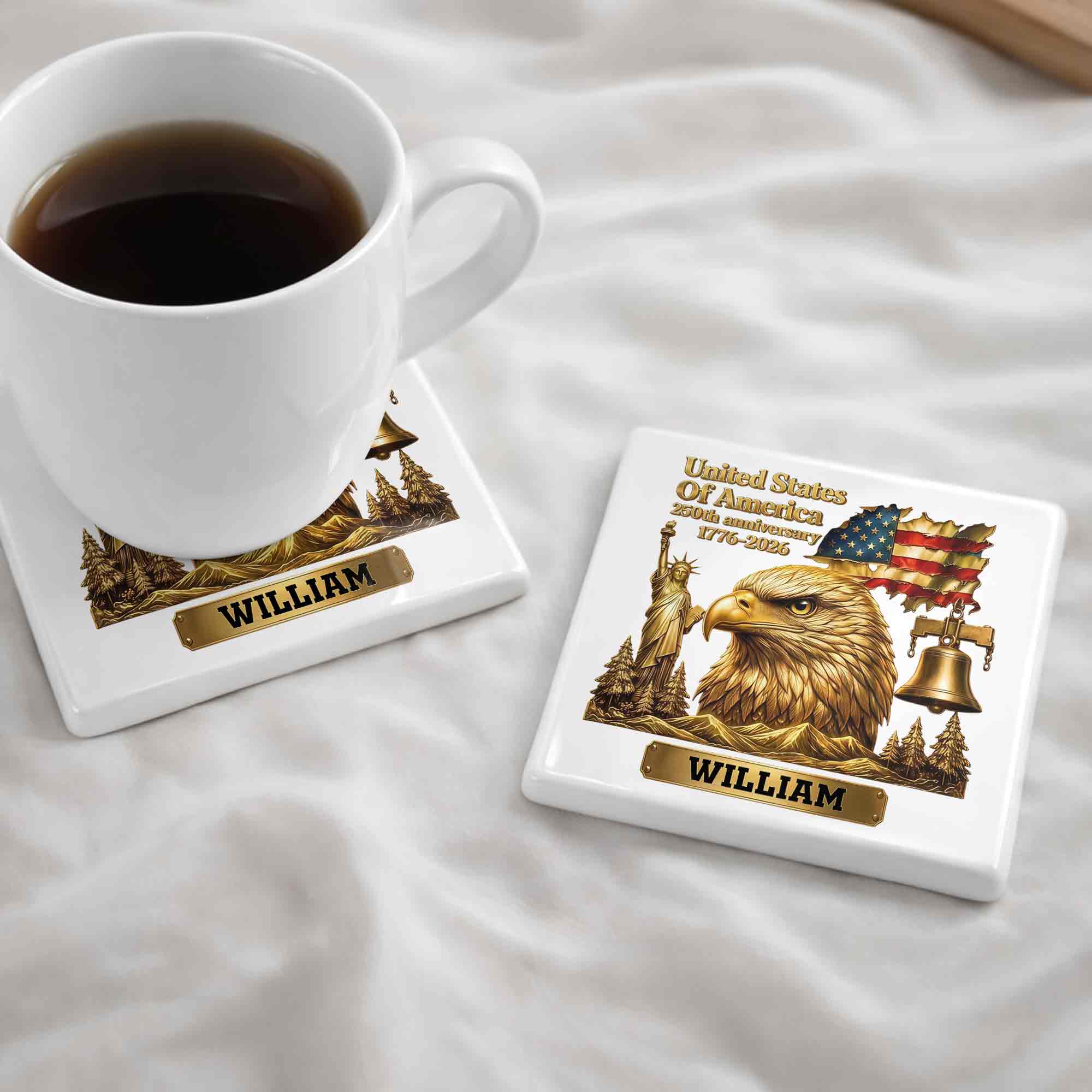 Personalized Square Ceramic Coaster USA 250th Anniversary Gift for Dad Square Ceramic Coaster GradoCreations