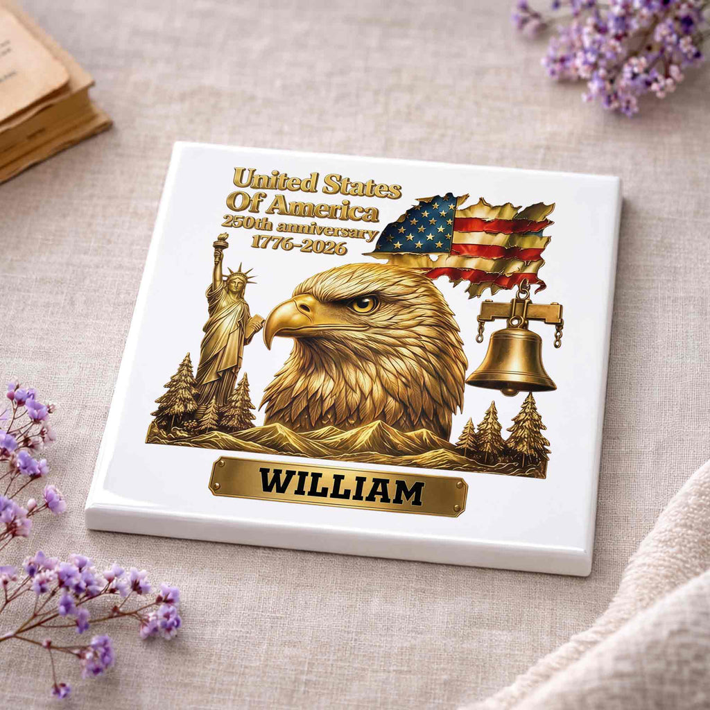 Personalized Square Ceramic Coaster USA 250th Anniversary Gift for Dad Square Ceramic Coaster GradoCreations