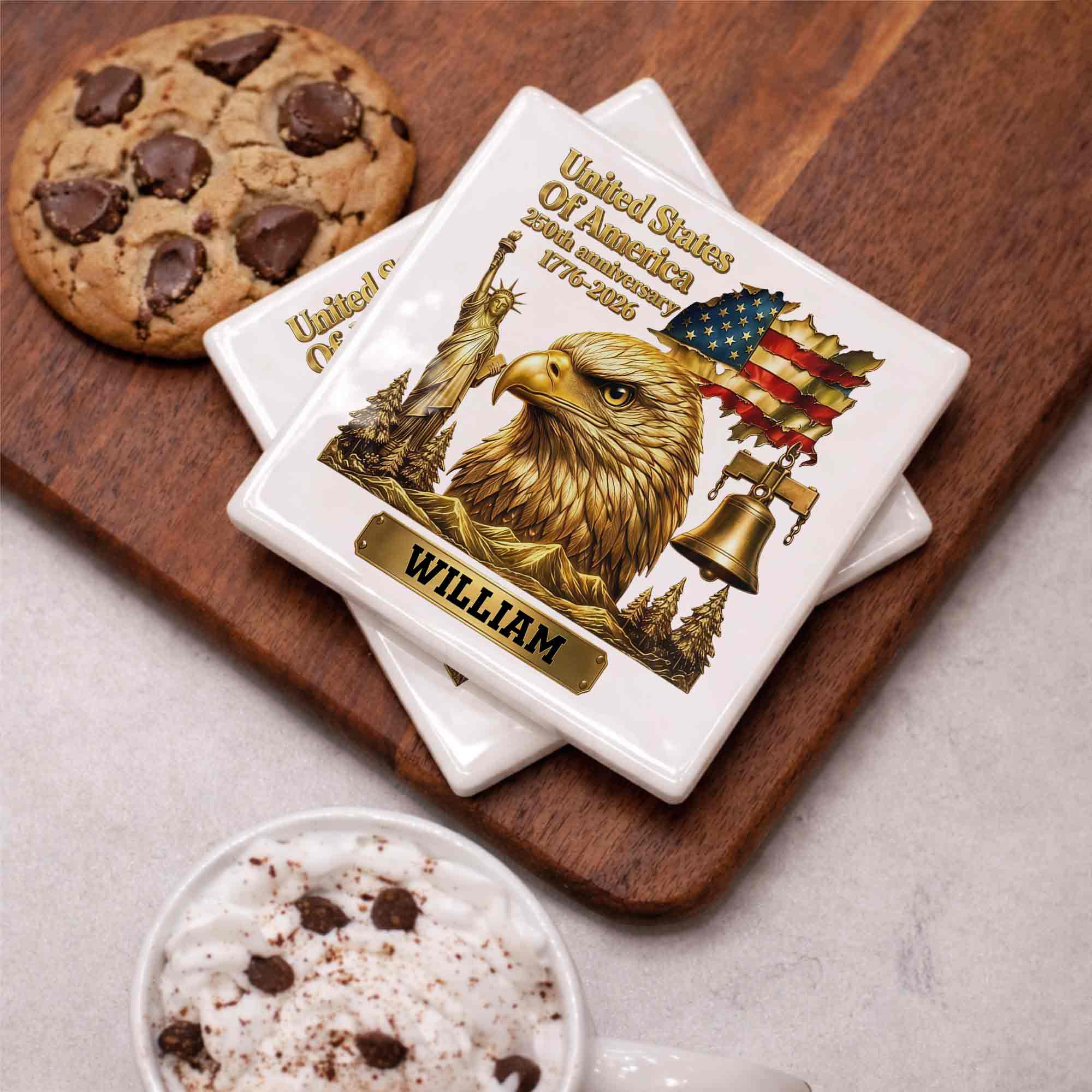 Personalized Square Ceramic Coaster USA 250th Anniversary Gift for Dad Square Ceramic Coaster GradoCreations