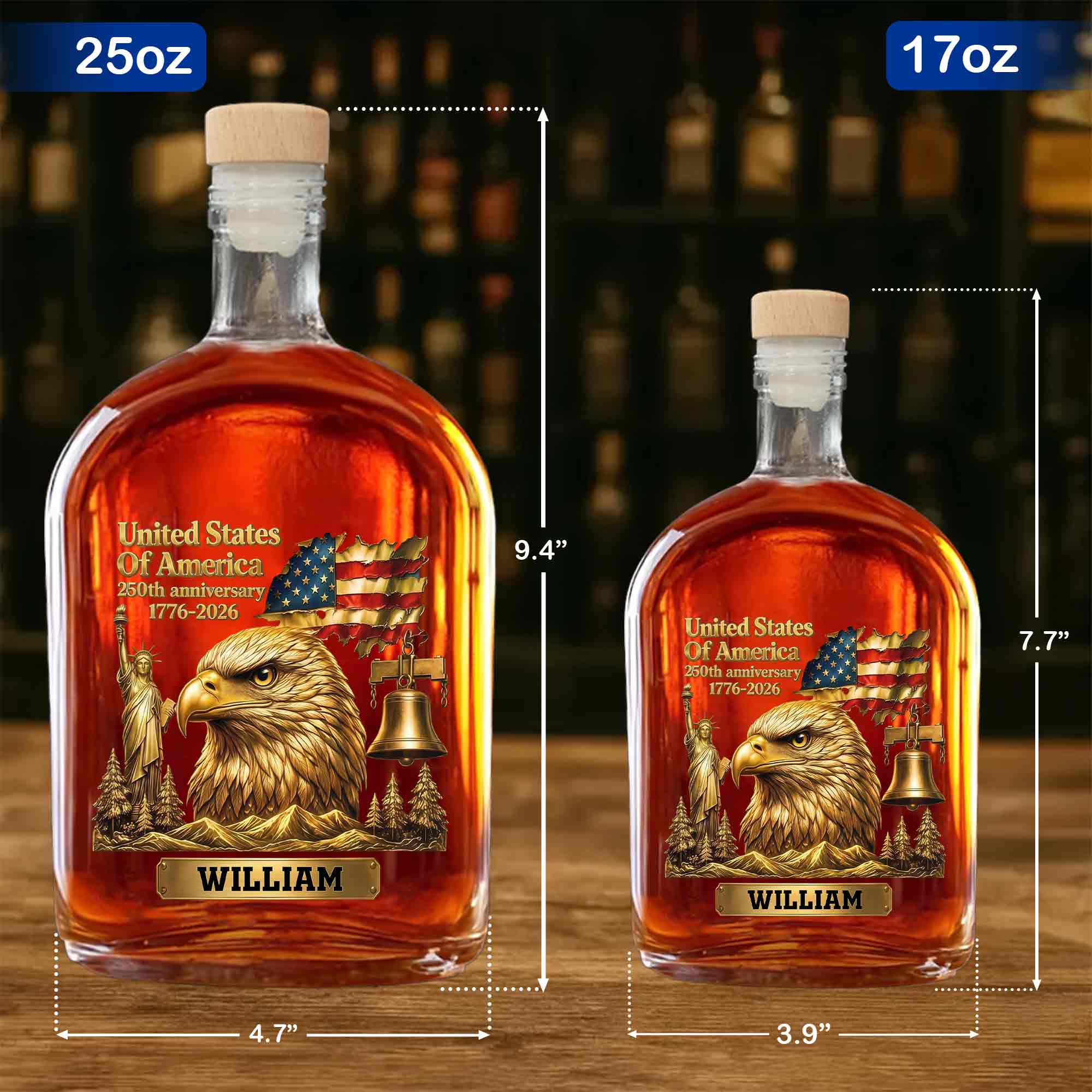 Personalized Whiskey Bottle Custom Name Gift for Dad 4th of July Whiskey Bottle GradoCreations
