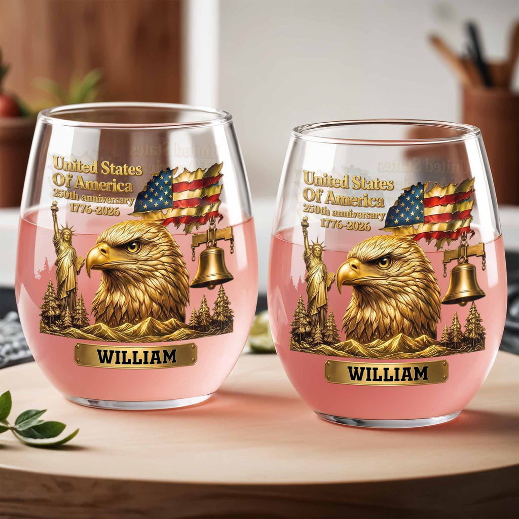 Personalized 15oz Stemless Wine Glass Eagle Flag Gift for Dad Wine Glasses GradoCreations
