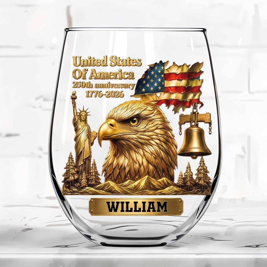Personalized 15oz Stemless Wine Glass Eagle Flag Gift for Dad Wine Glasses GradoCreations