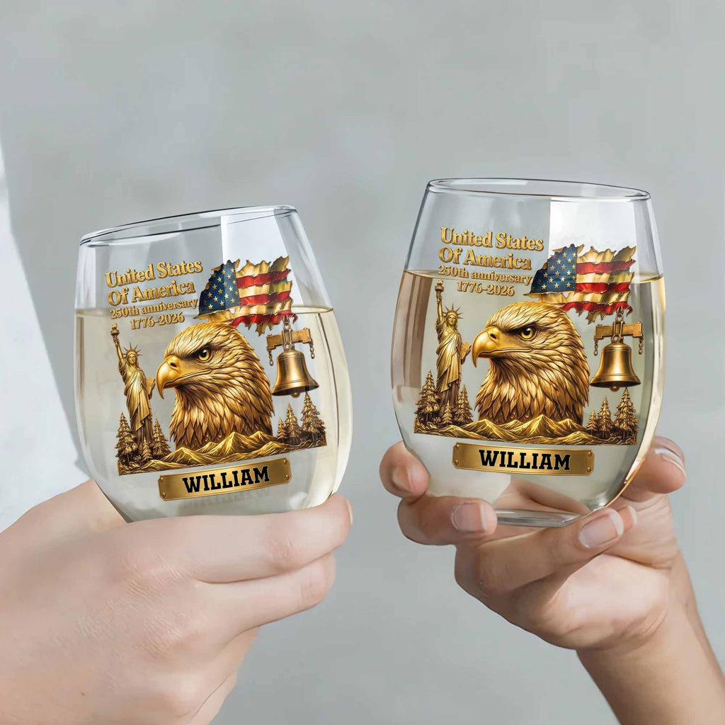 Personalized 15oz Stemless Wine Glass Eagle Flag Gift for Dad Wine Glasses GradoCreations