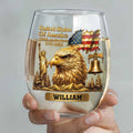 Personalized 15oz Stemless Wine Glass Eagle Flag Gift for Dad Wine Glasses GradoCreations