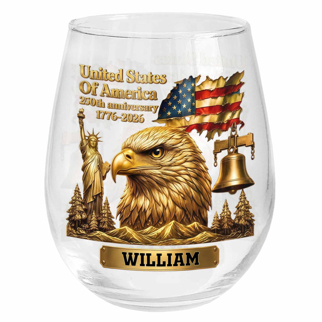 Personalized 15oz Stemless Wine Glass Eagle Flag Gift for Dad Wine Glasses GradoCreations