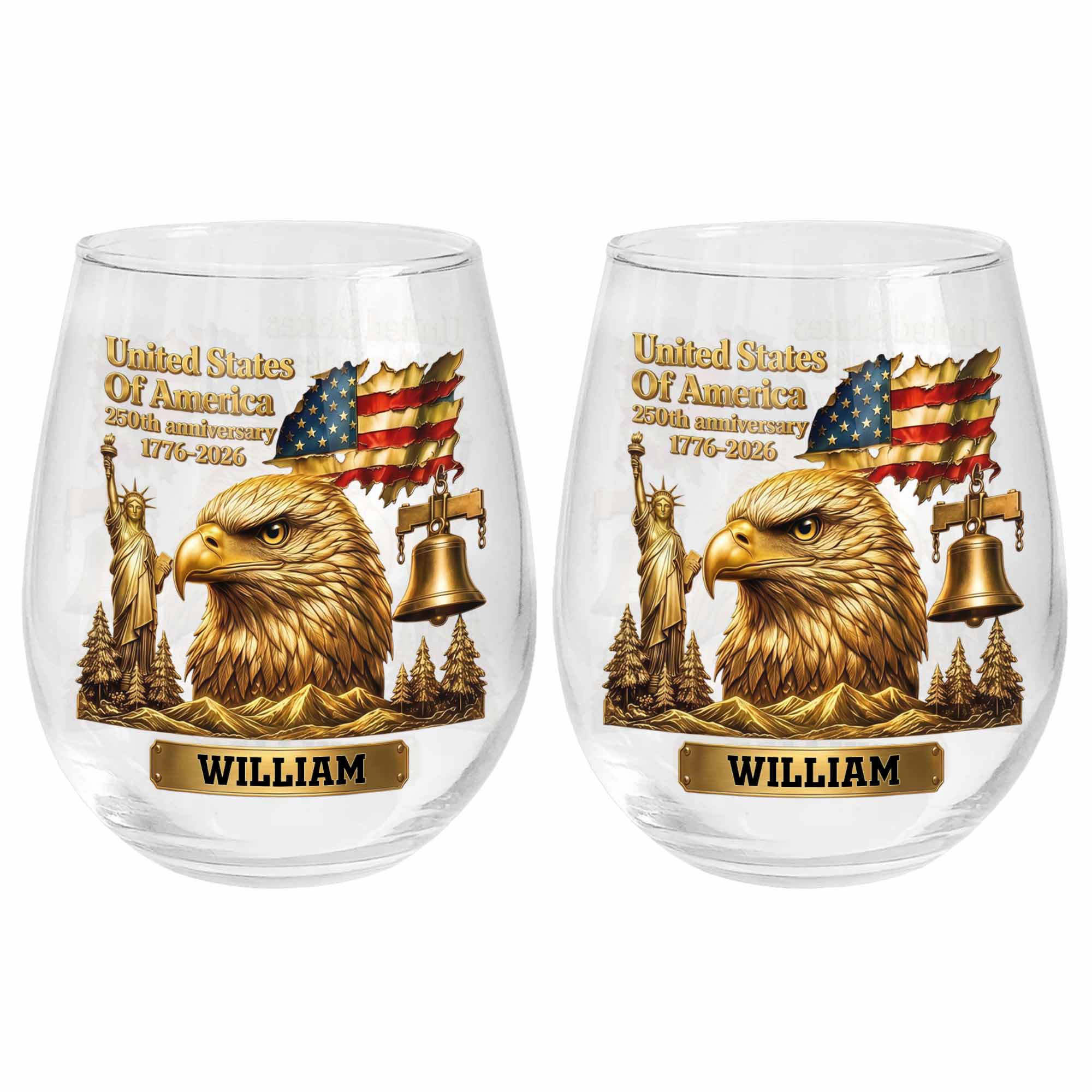 Personalized 15oz Stemless Wine Glass Eagle Flag Gift for Dad Wine Glasses GradoCreations